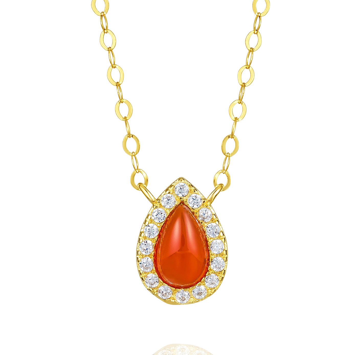 18K Pure Gold Red Stone Necklace