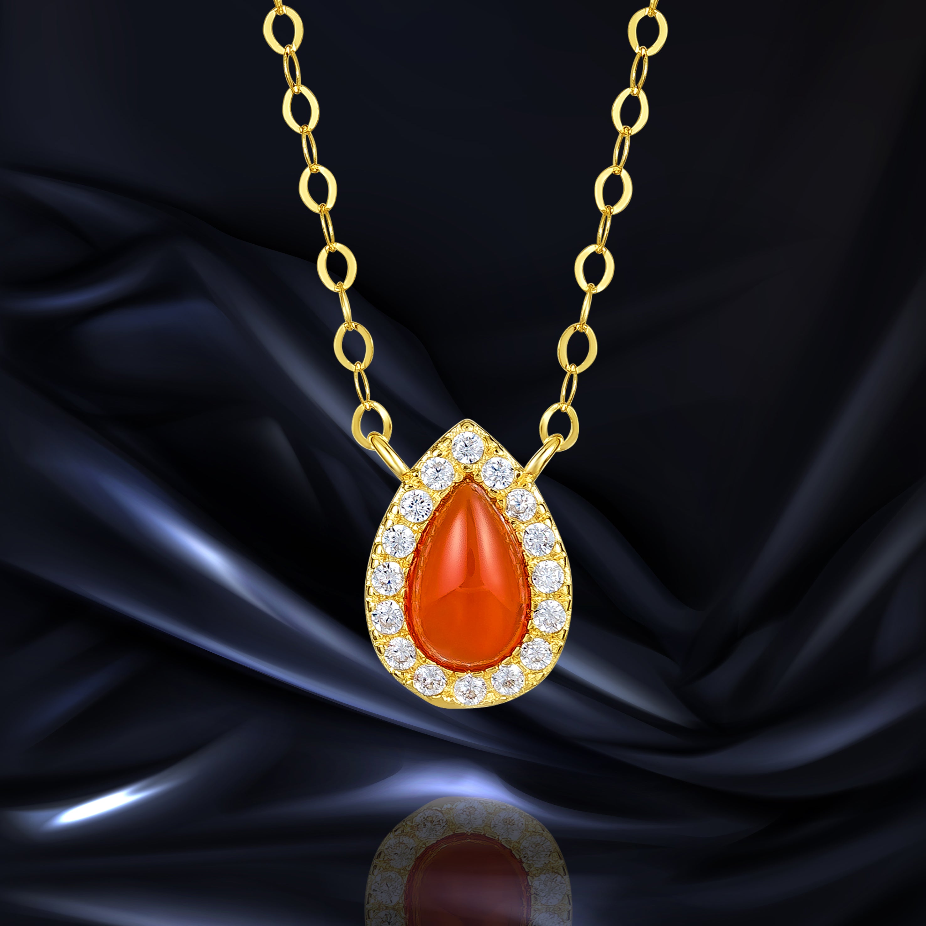 18K Pure Gold Red Stone Necklace