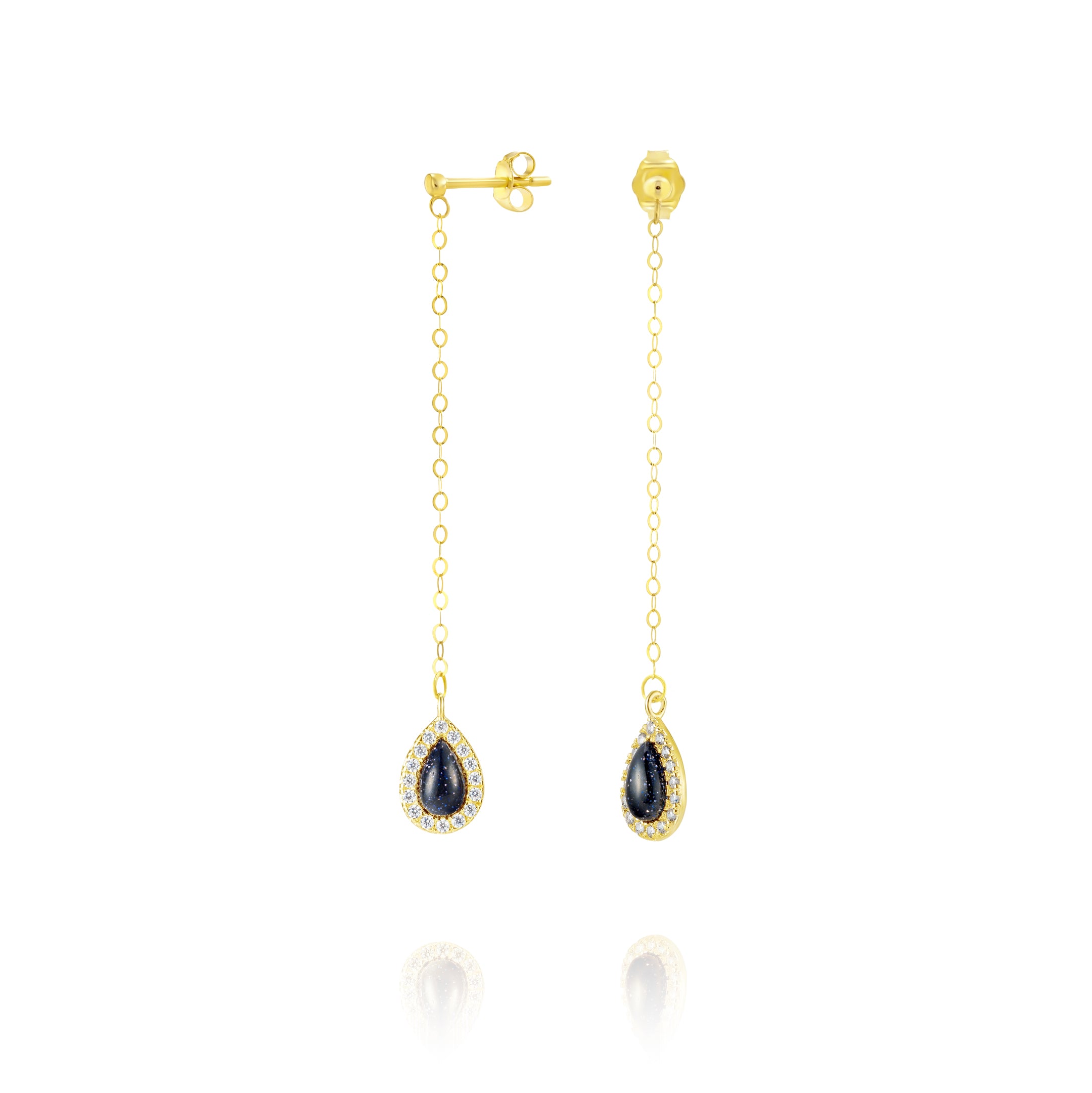 18K Pure Gold Hanging Black Earring Set