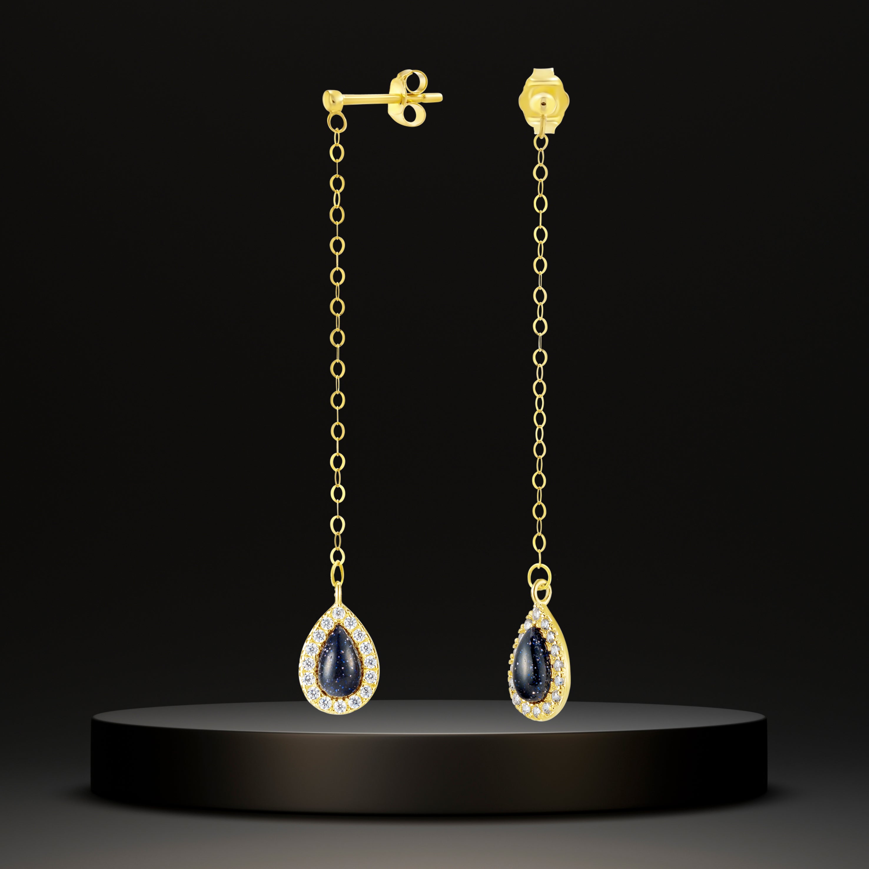 18K Pure Gold Hanging Black Earring Set