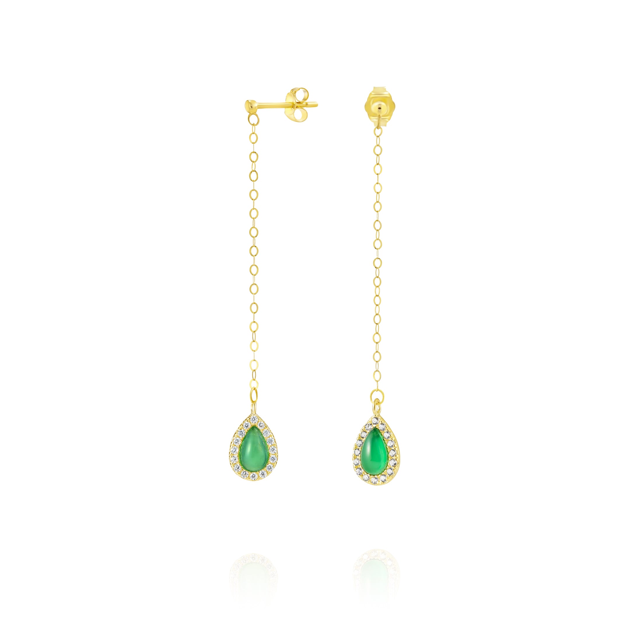 18K Pure Gold Hanging Light Green Earring Set