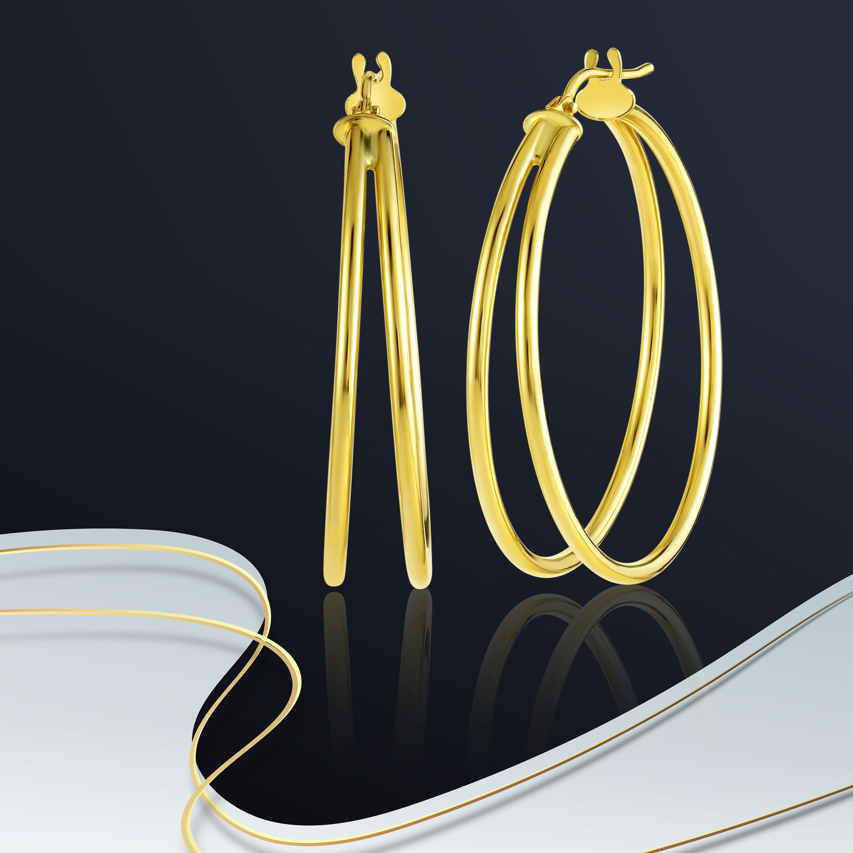 18K Pure Gold Double Loop Earring Set