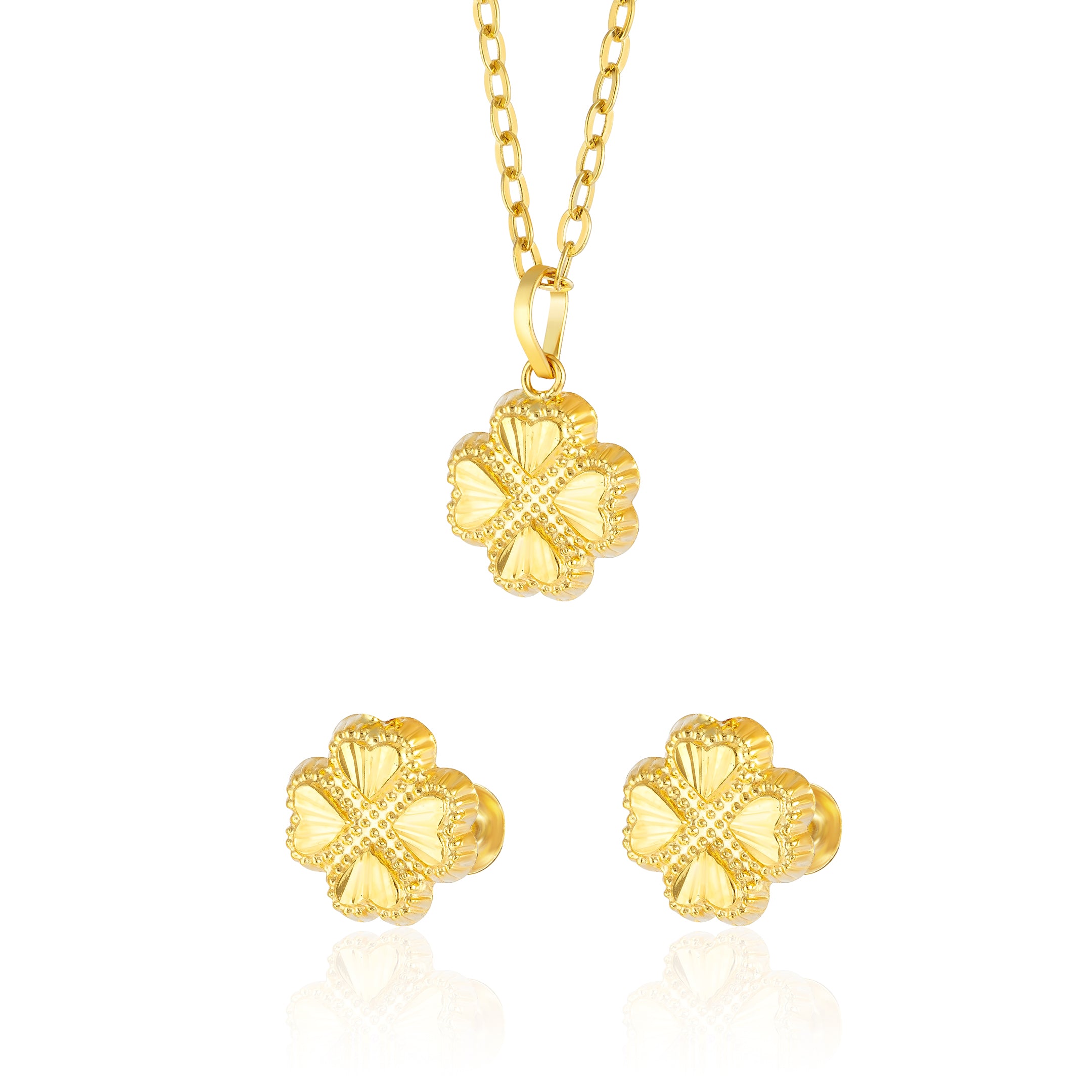 18K Pure Gold Flower Heart Screw Jewelry Set