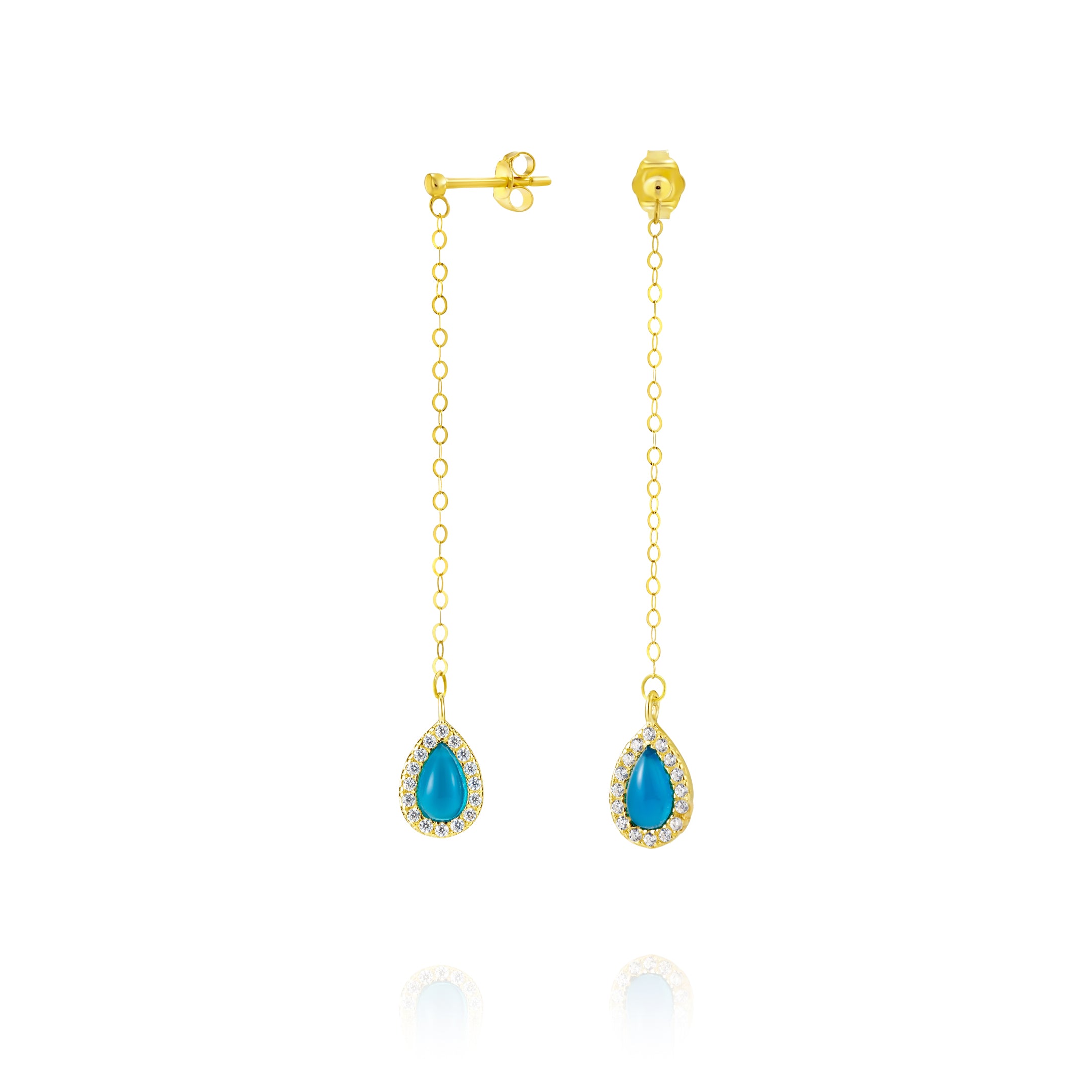 18K Pure Gold Hanging Sky Blue Earring Set