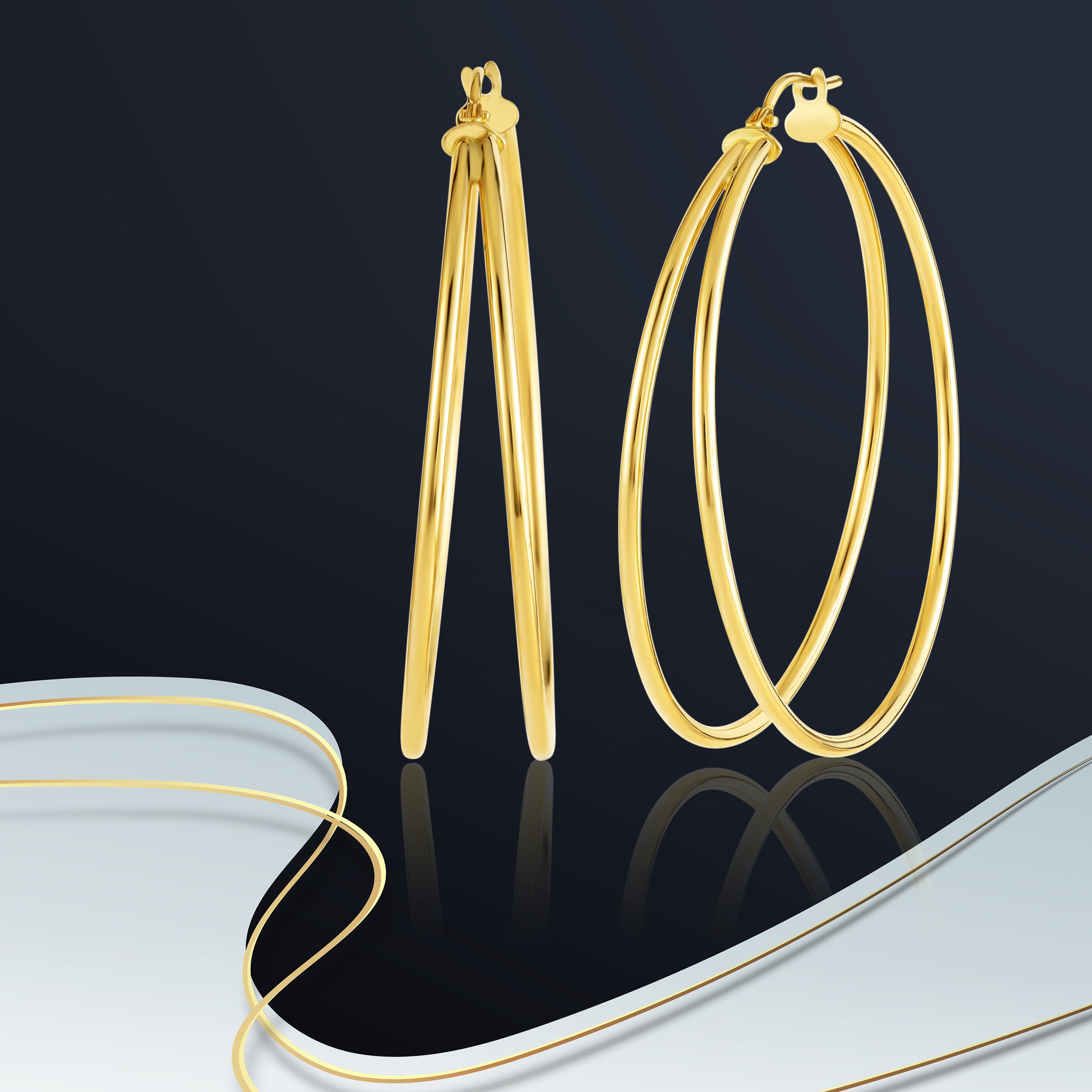 18K Pure Gold Double Loop Earring Set