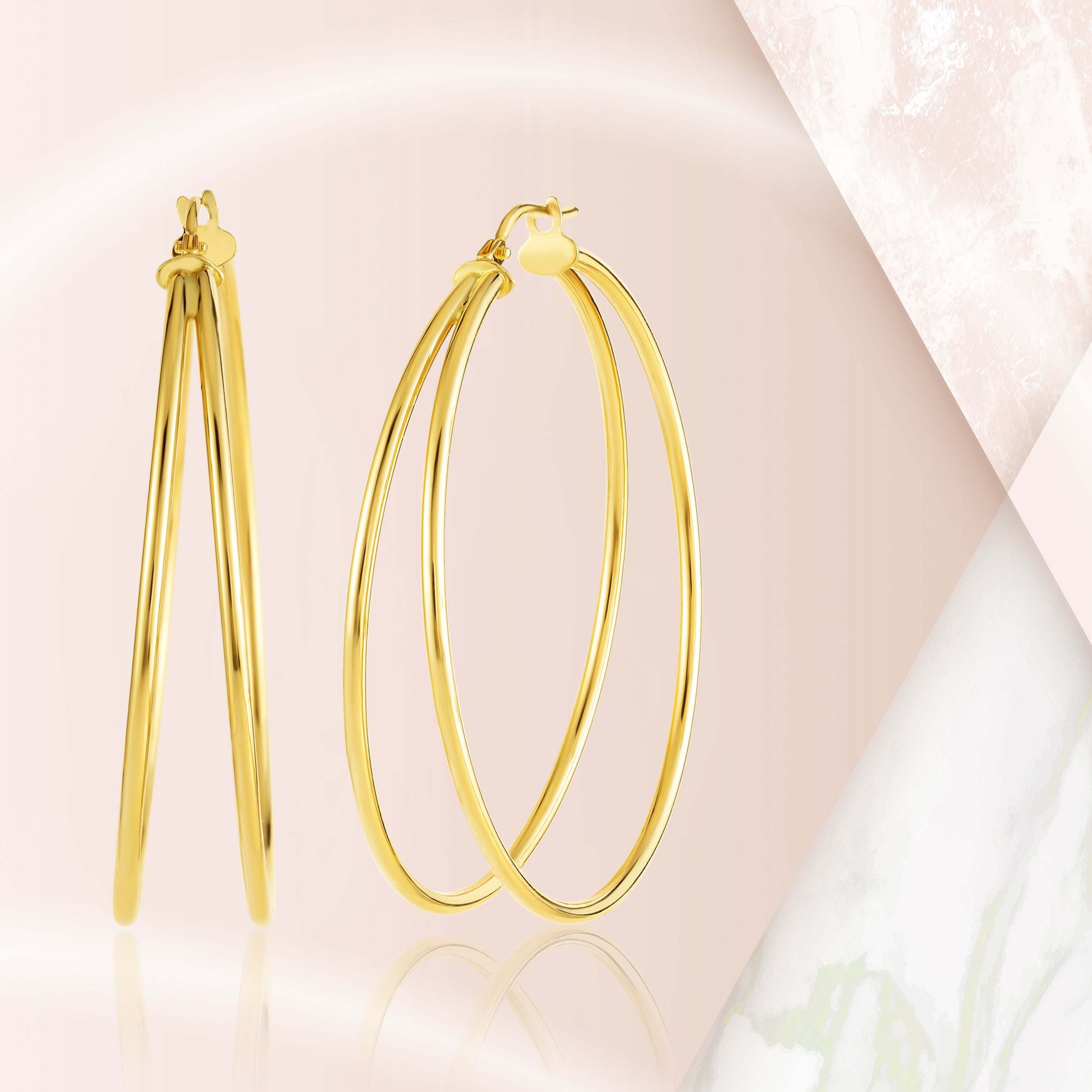 18K Pure Gold Double Loop Earring Set