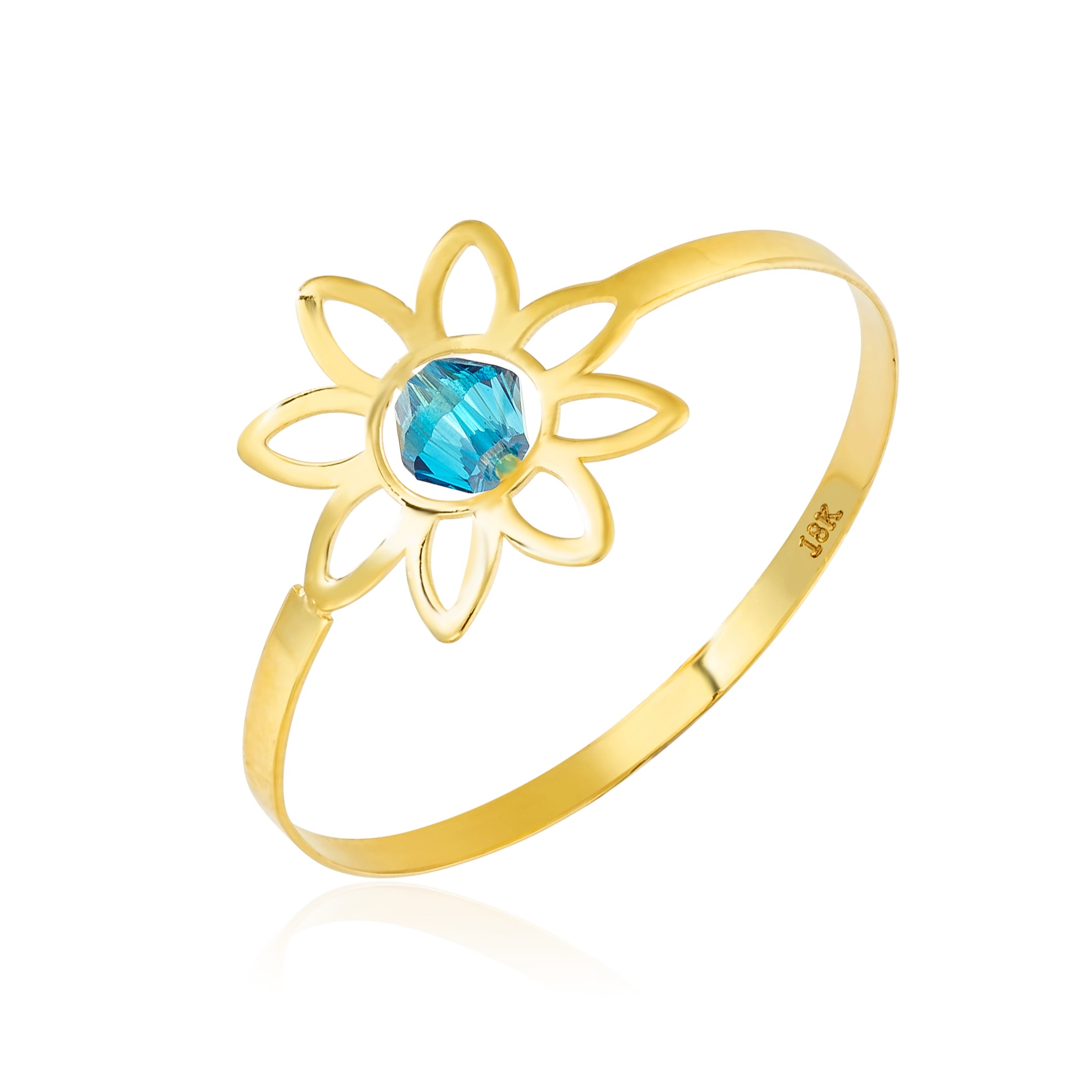 18K Pure Gold Elegant Flower w/ Zircon Stone Design Ring