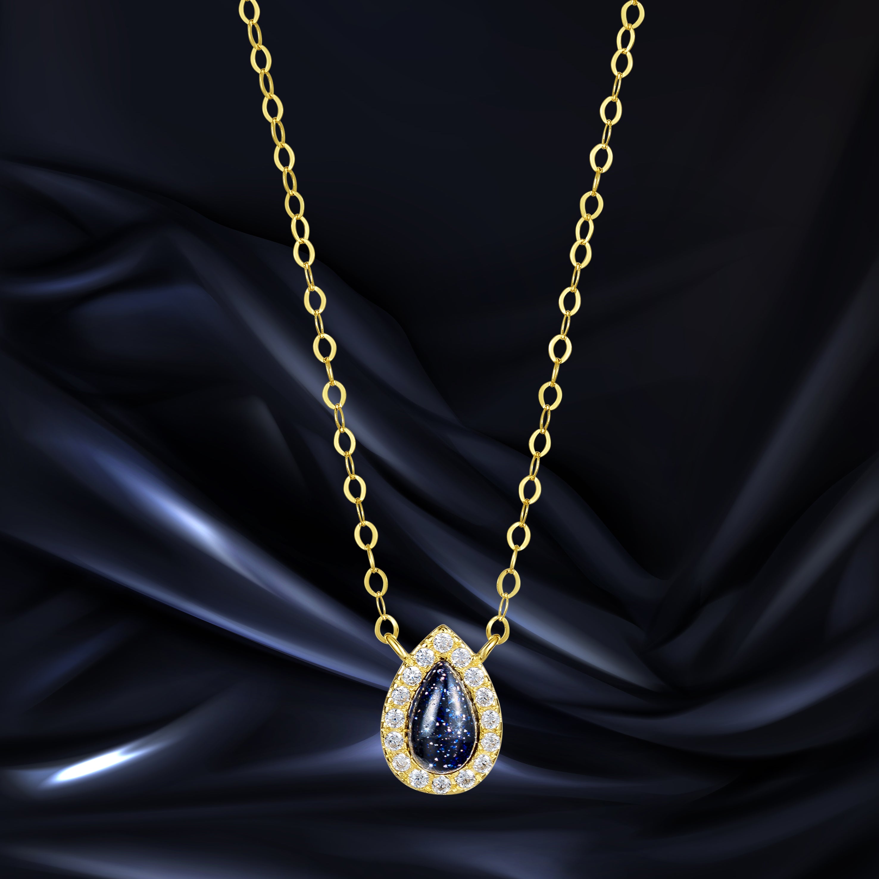 18K Pure Gold Black Stone Necklace