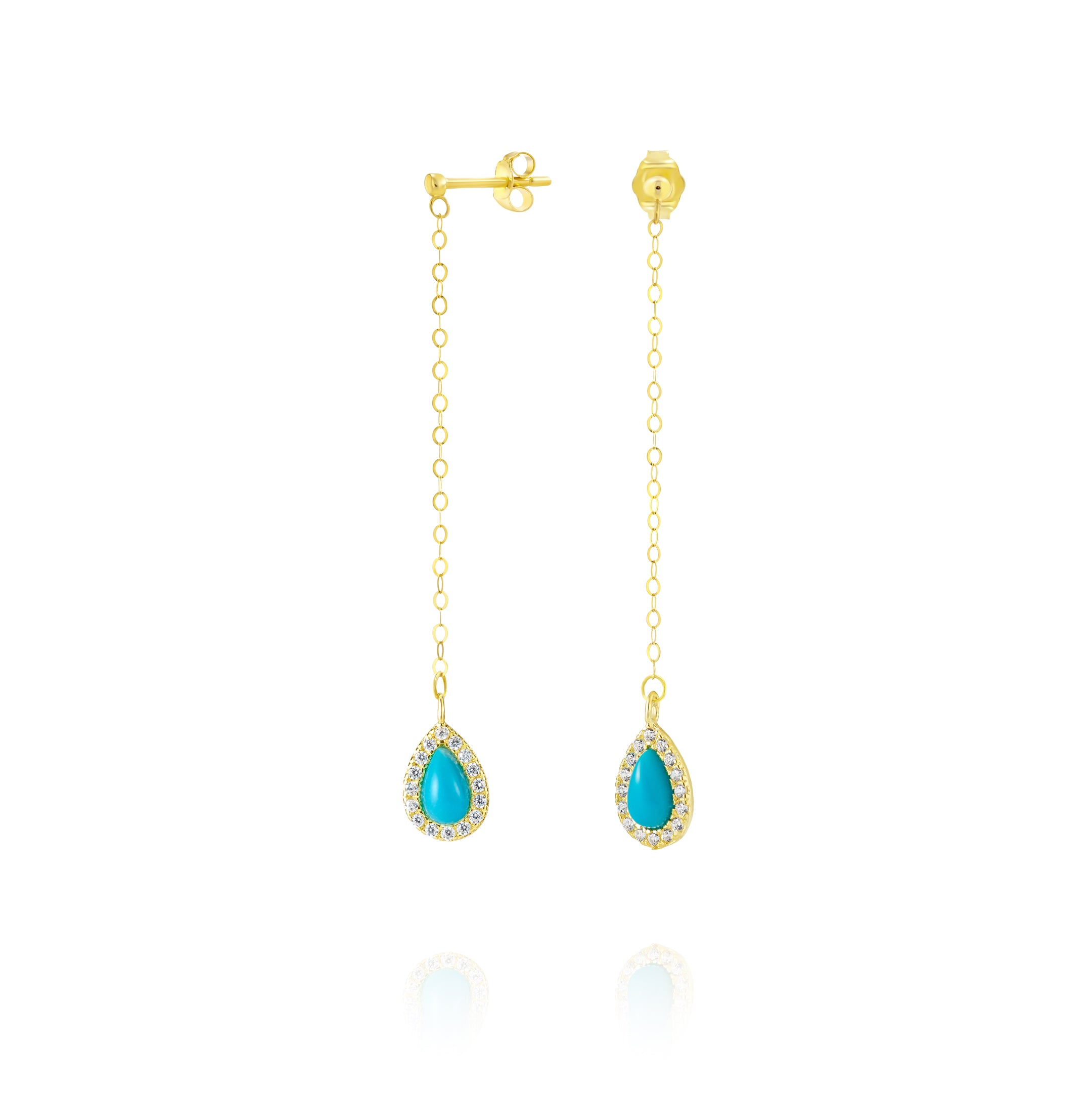 18K Pure Gold Hanging Light Blue Earring Set