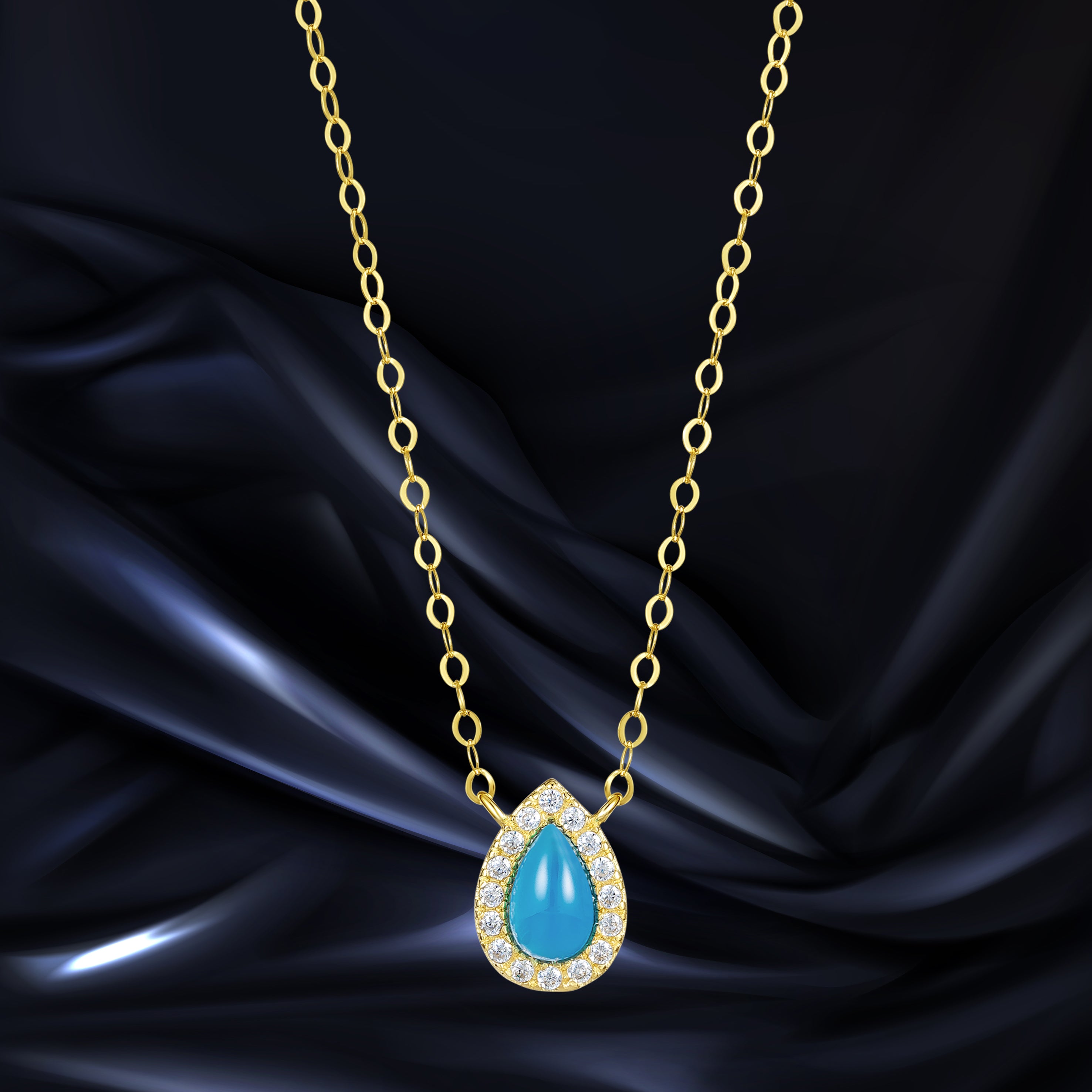 18K Pure Gold Skye Blue Stone Necklace