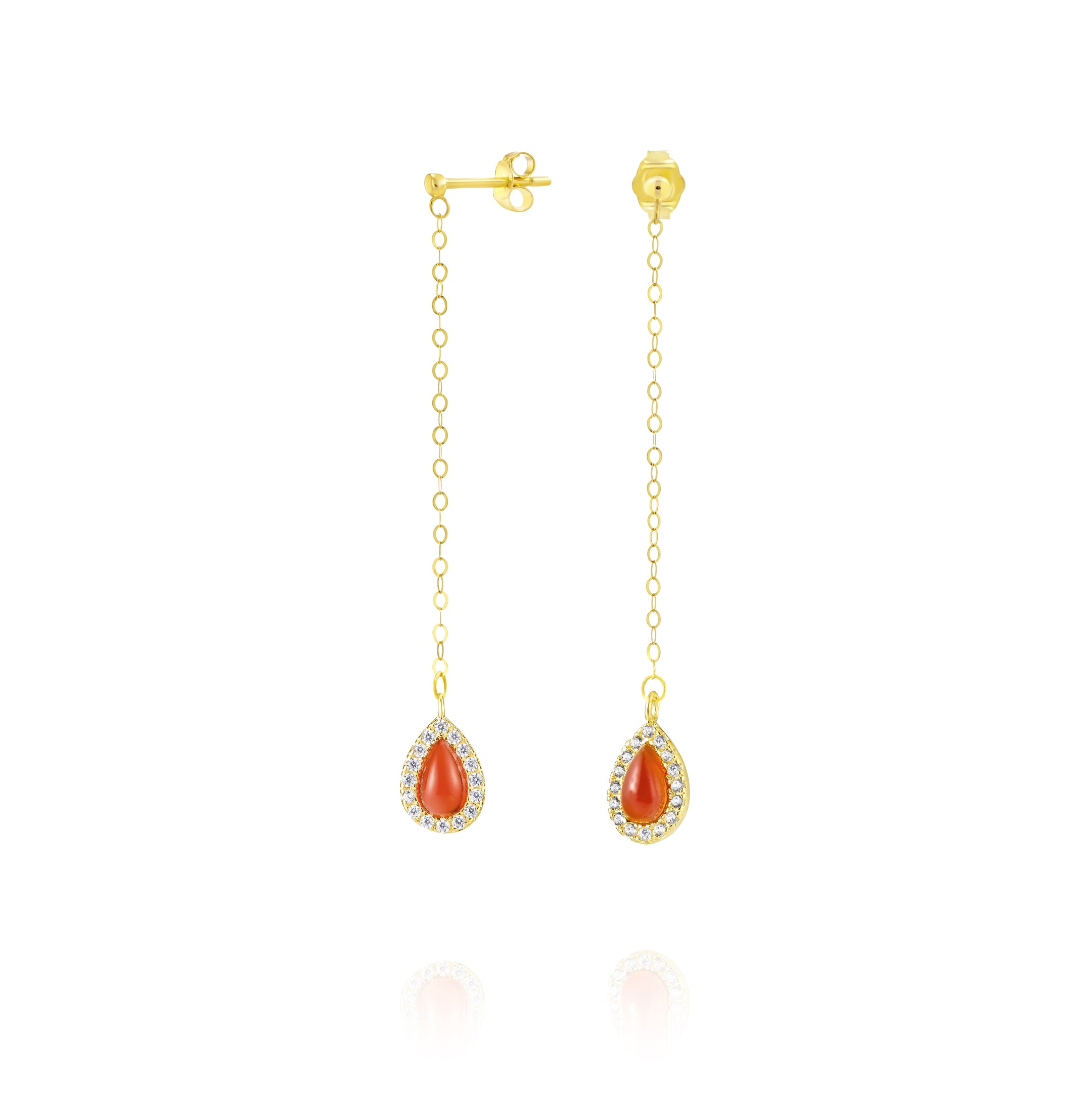 18K Pure Gold Hanging Red Earring Set