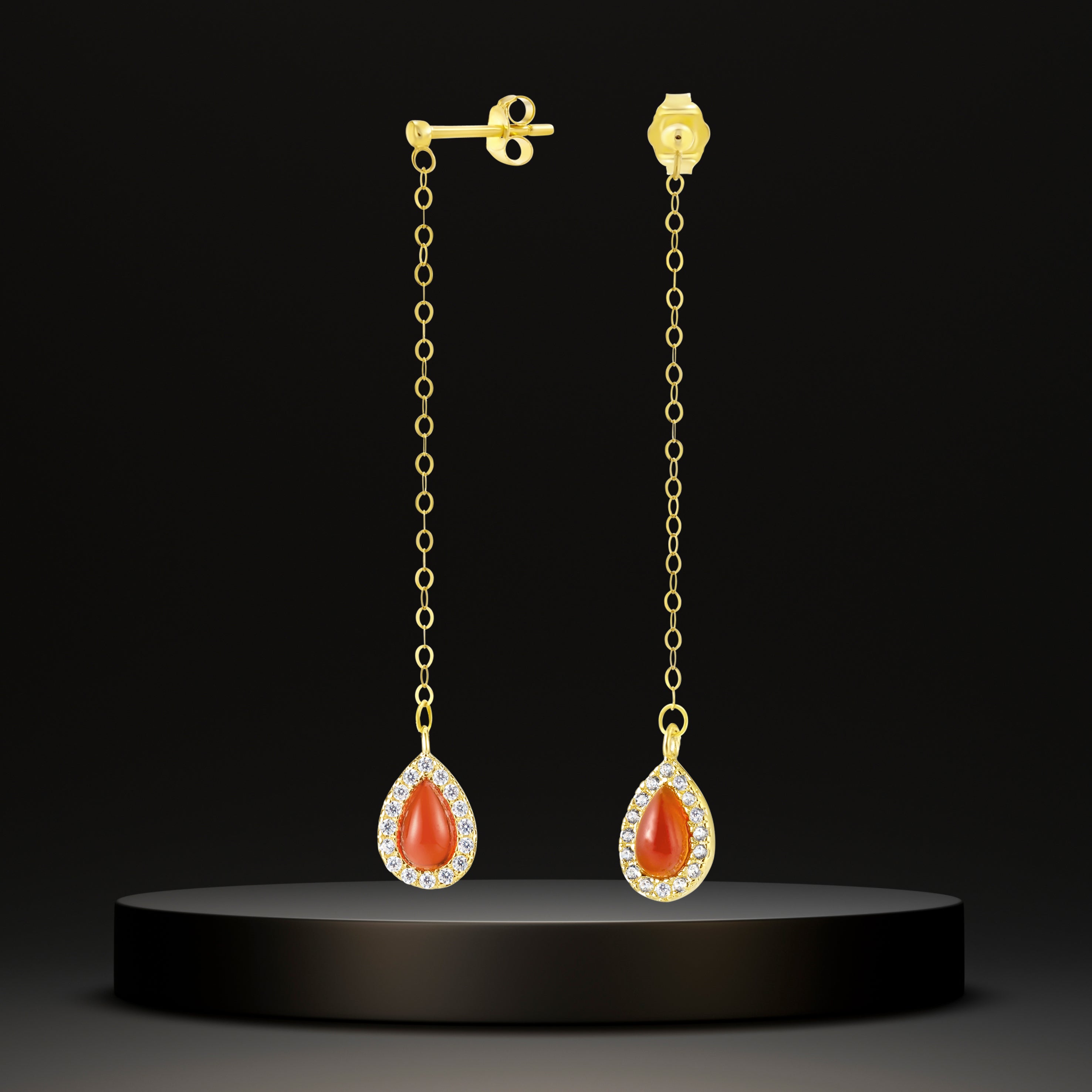 18K Pure Gold Hanging Red Earring Set