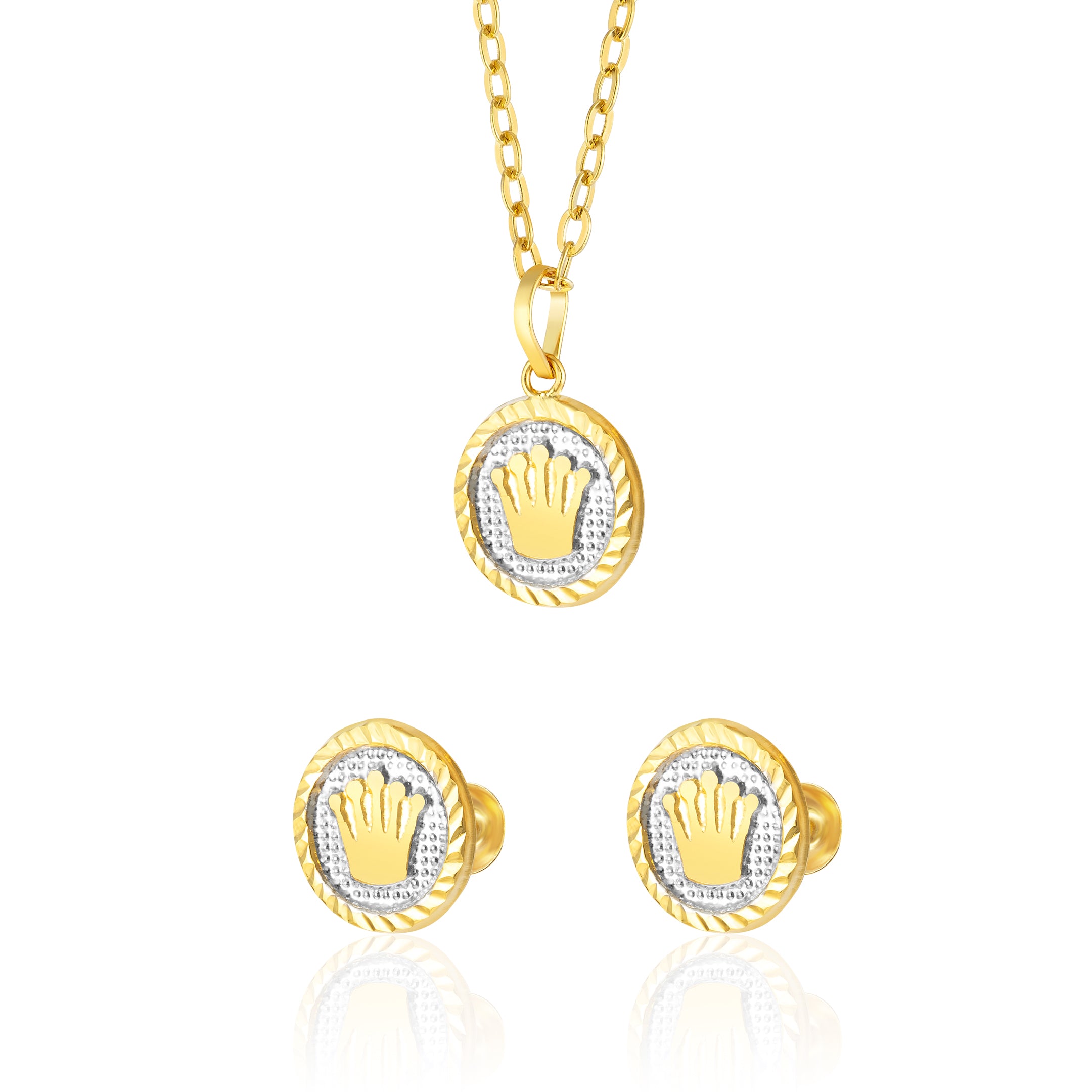 18K Pure Gold Round Crown Screw Jewelry Set