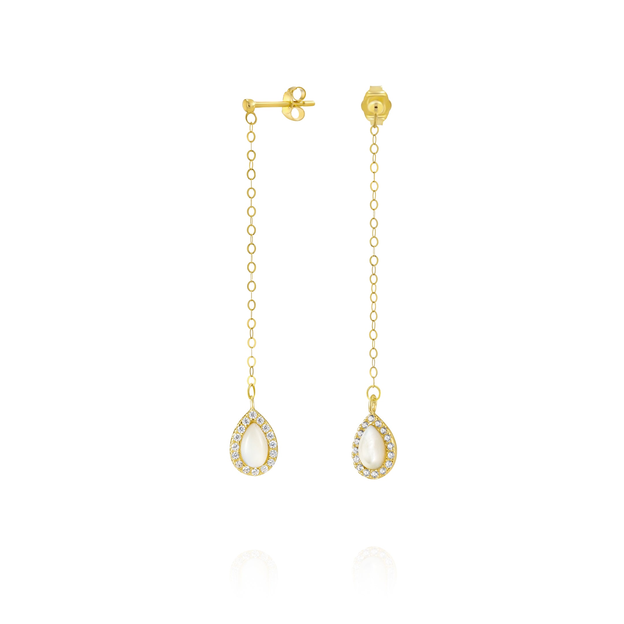 18K Pure Gold Hanging White Earring Set