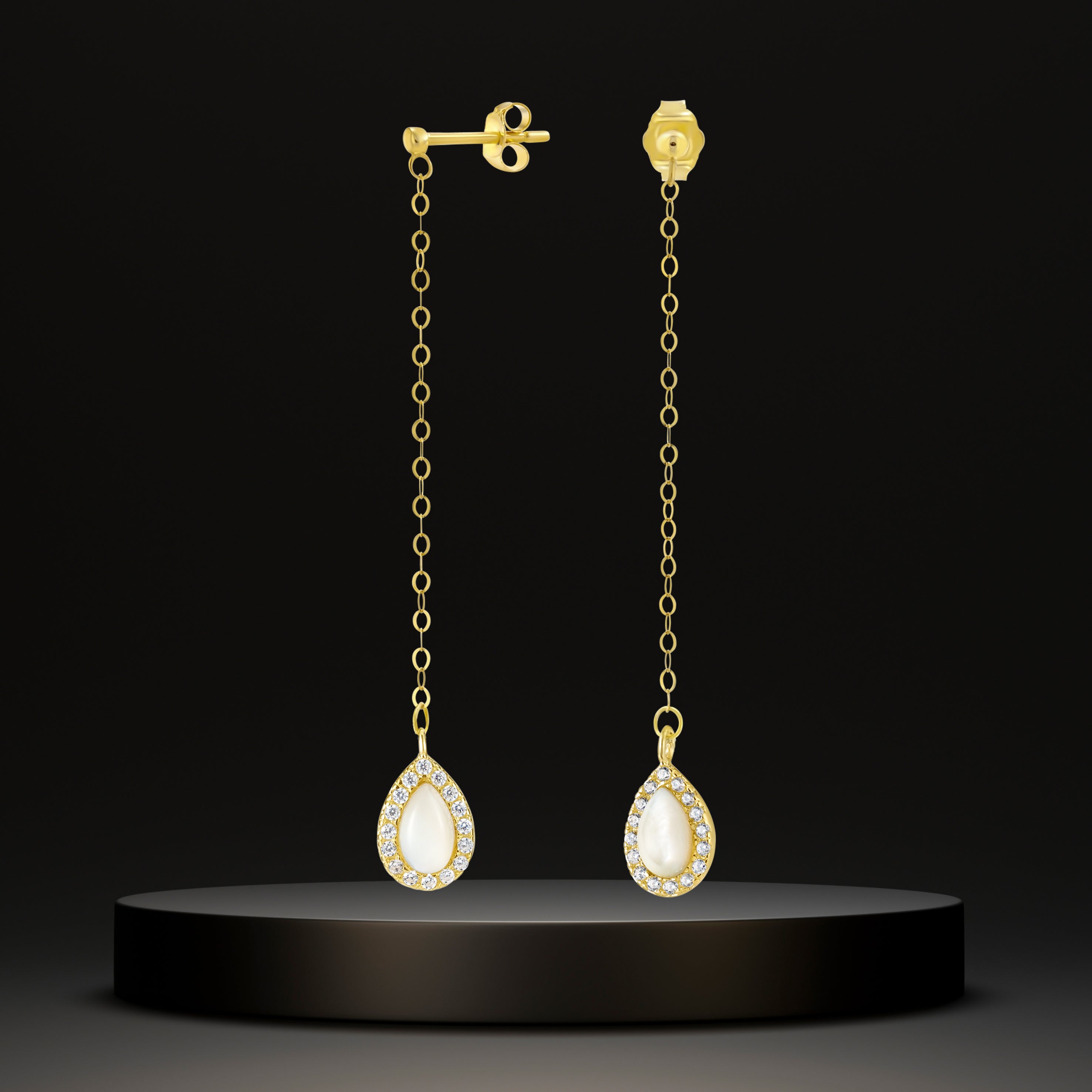 18K Pure Gold Hanging White Earring Set