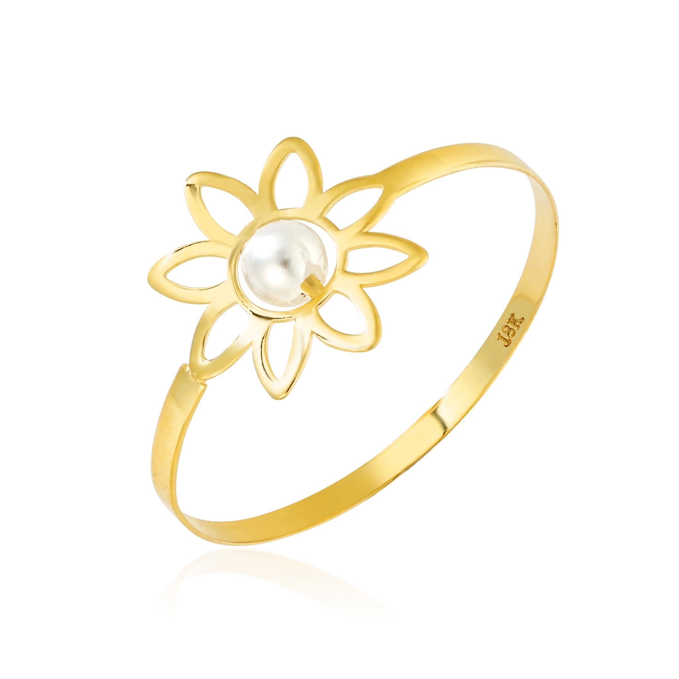 18K Pure Gold Elegant Flower w/ Zircon Stone Design Ring