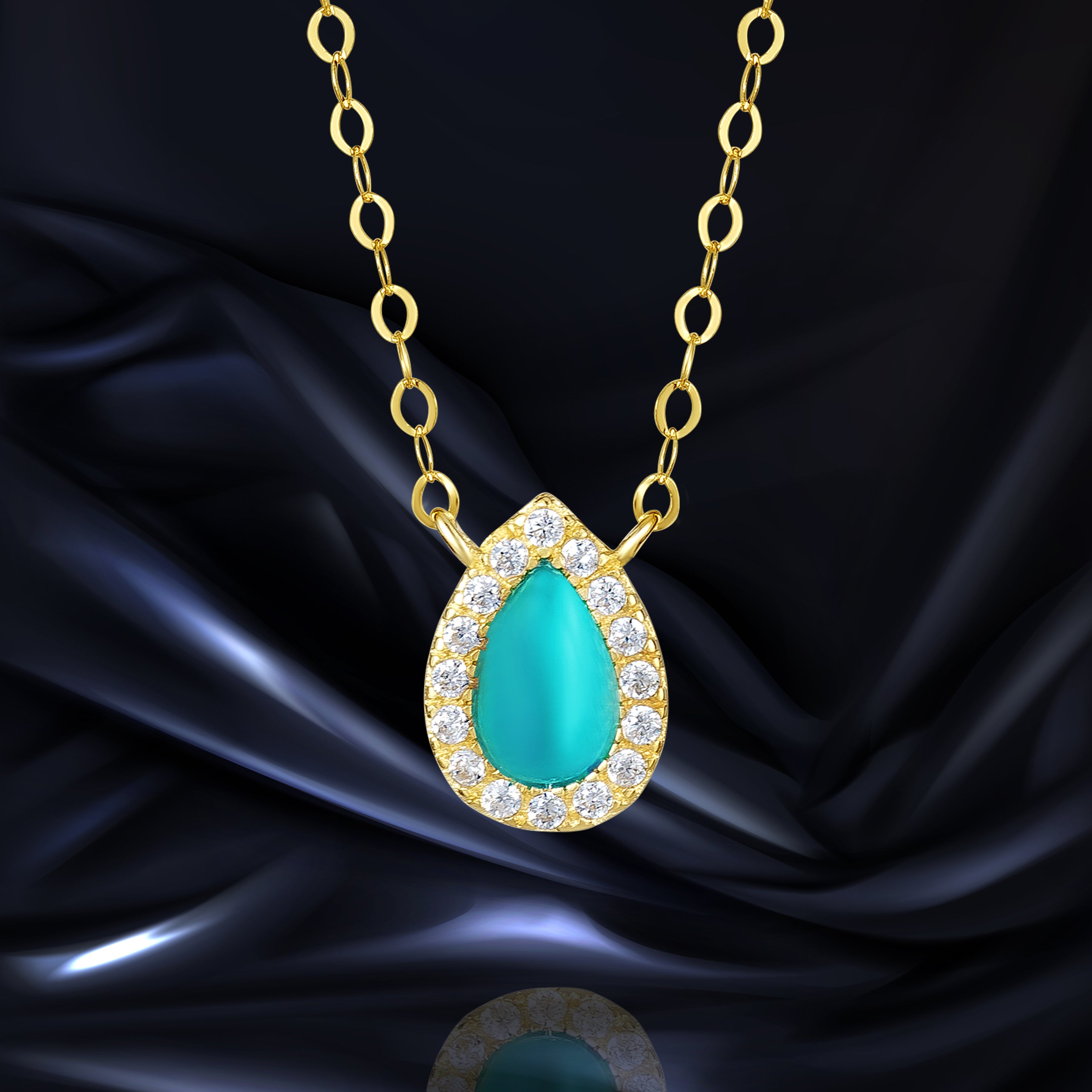 18K Pure Gold Skye Blue Stone Necklace