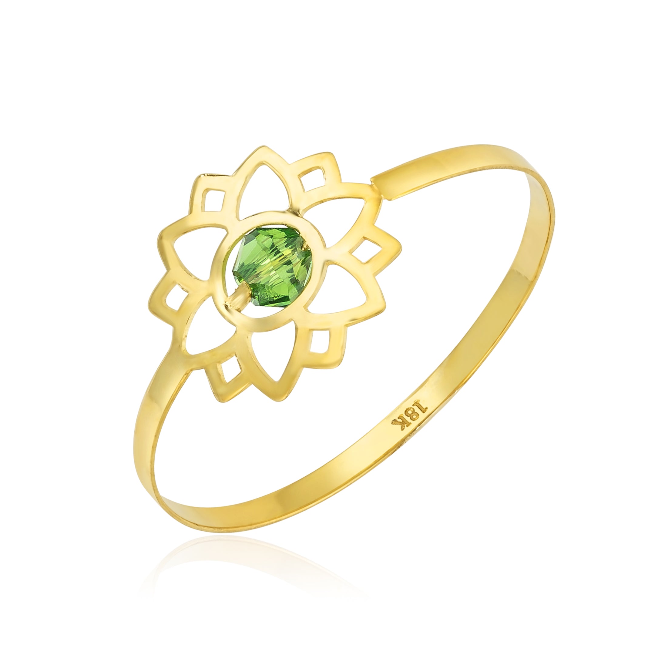 18K Pure Gold Elegant Flower w/ Zircon Stone Design Ring