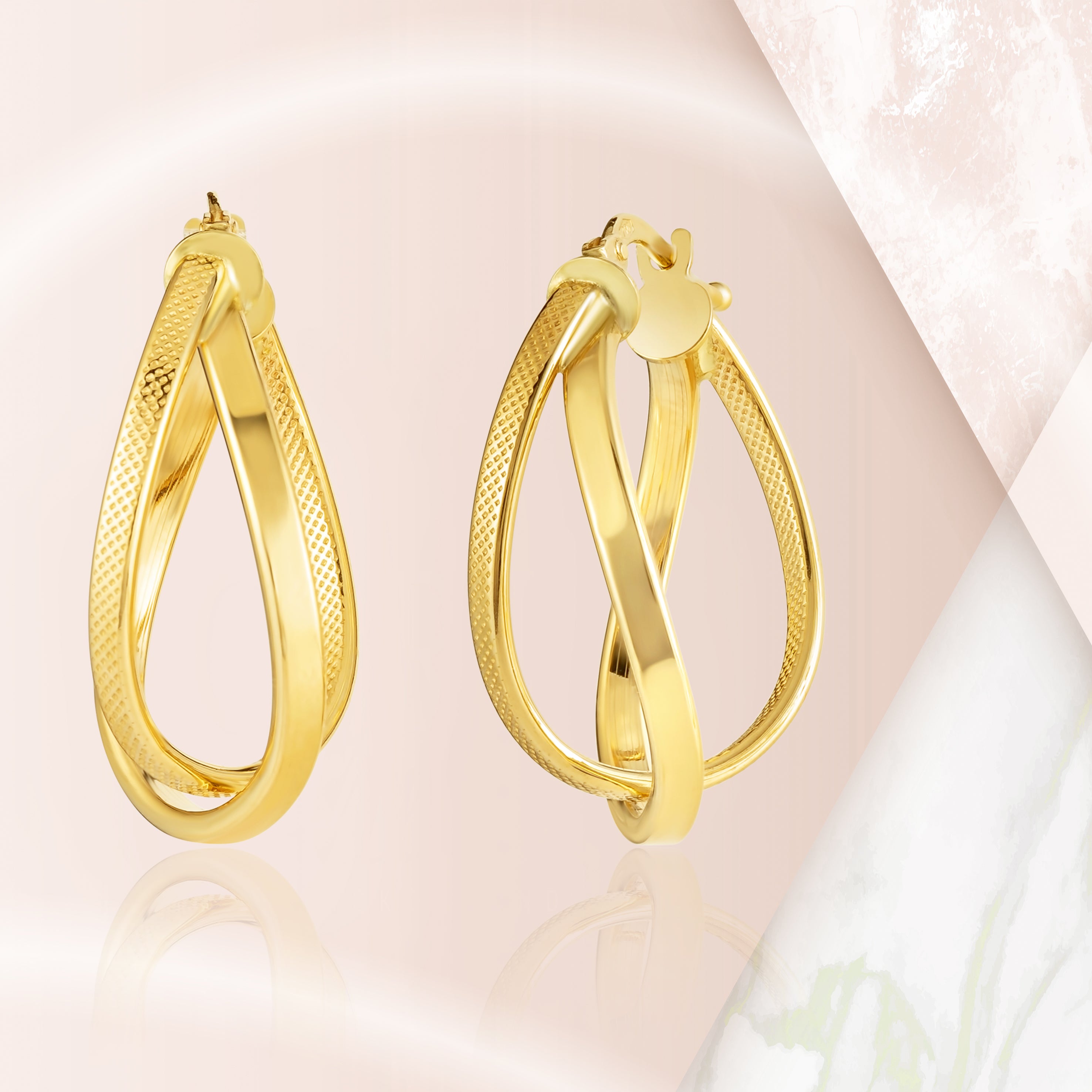 18K Pure Gold Twisted Oval Loop Earring Set