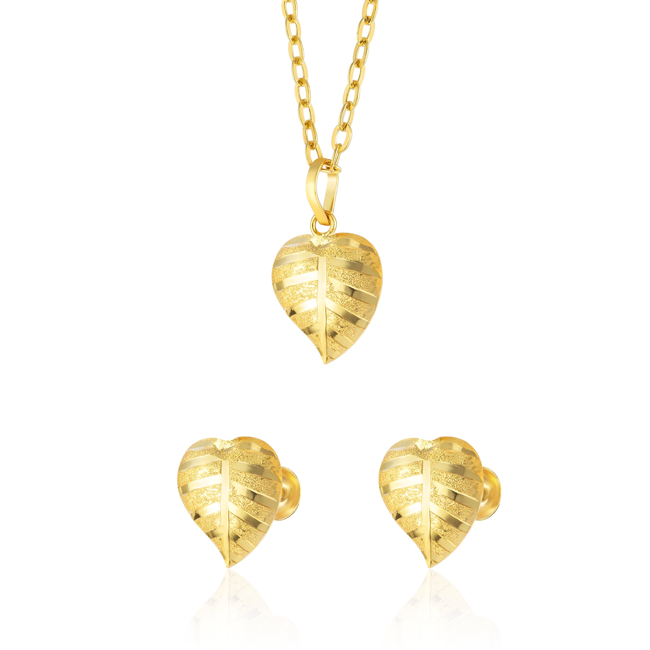 18K Pure Gold Curved Heart Screw Jewelry Set