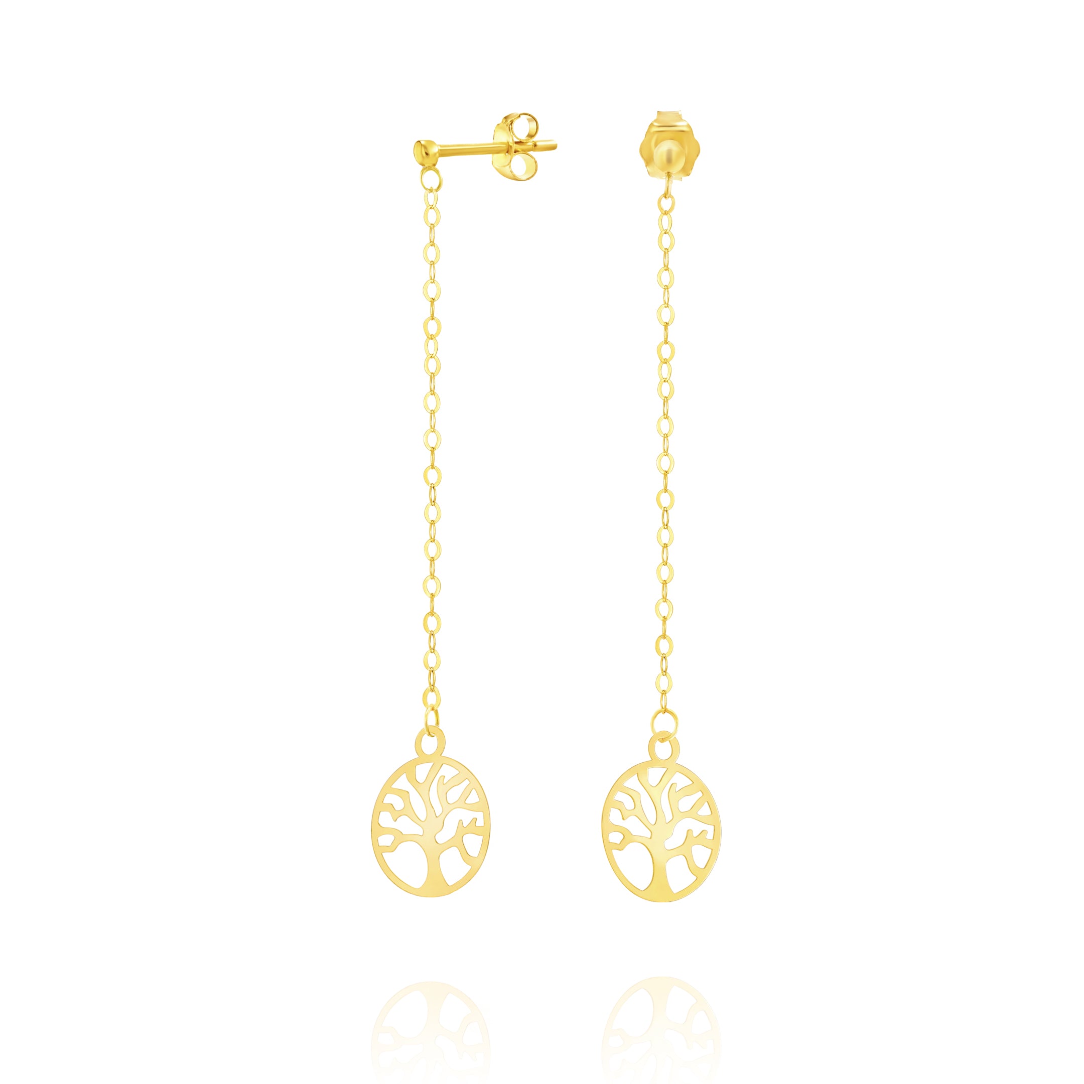 18K Pure Gold Hanging Tree Earring Set