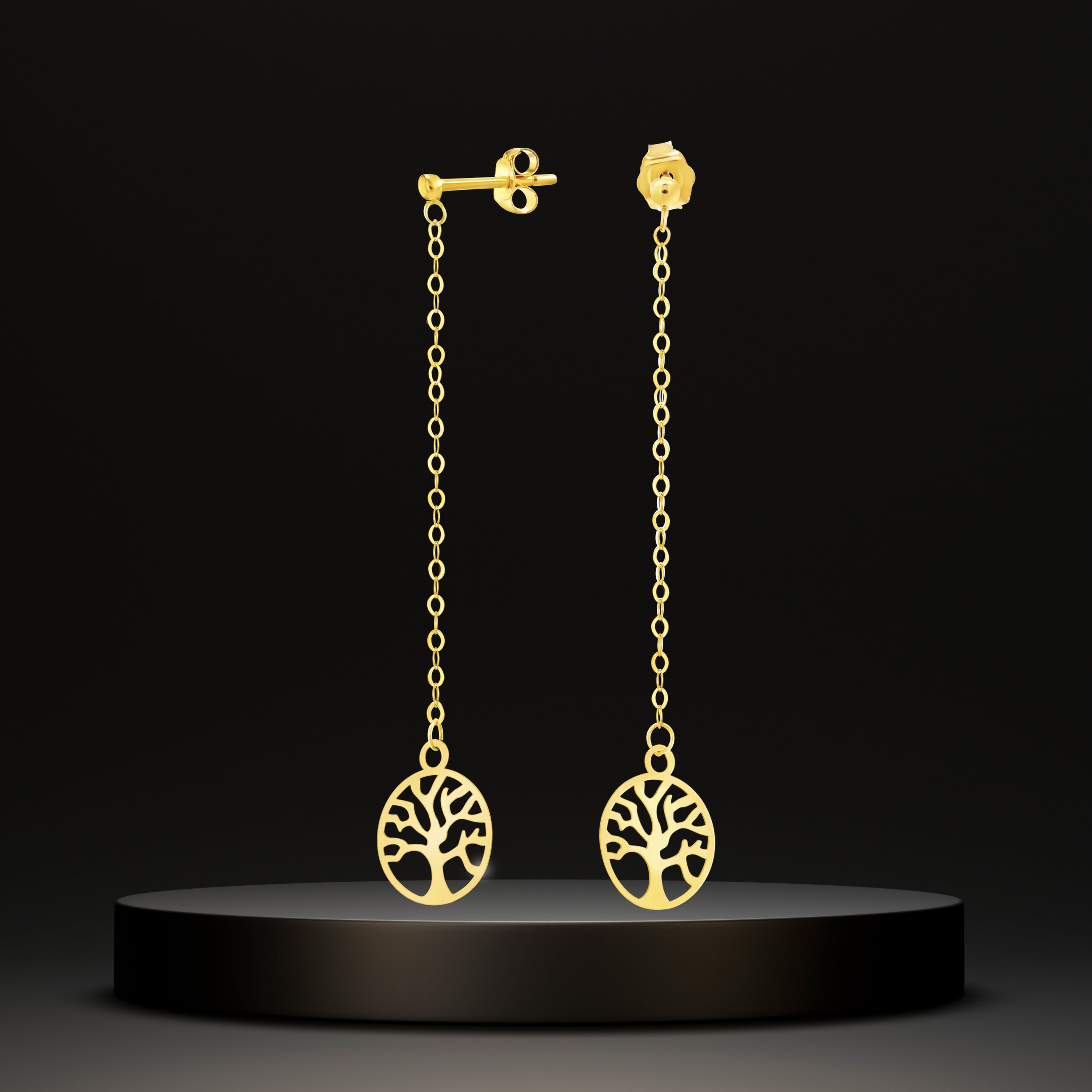 18K Pure Gold Hanging Tree Earring Set