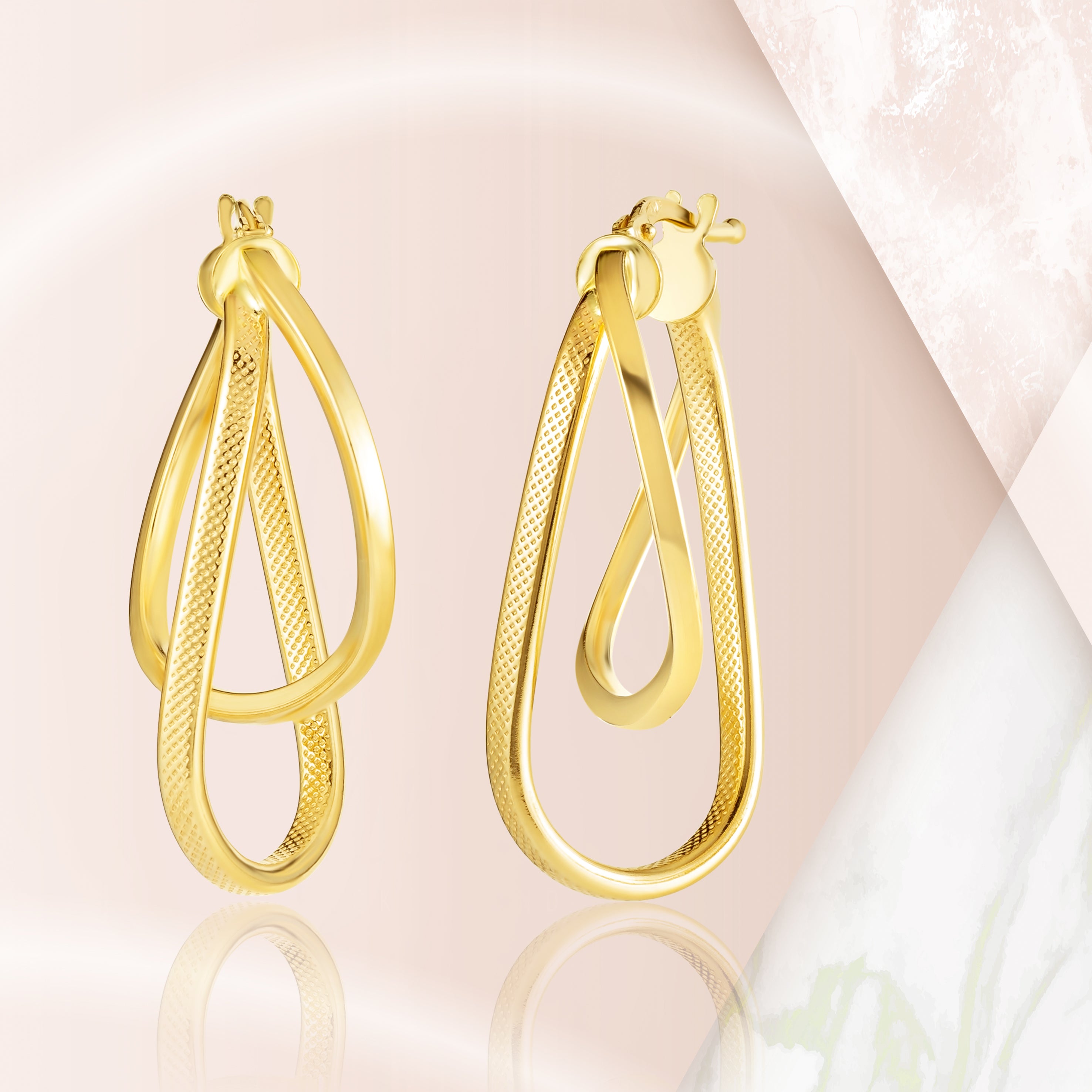 18K Pure Gold Twisted Oval Loop Earring Set