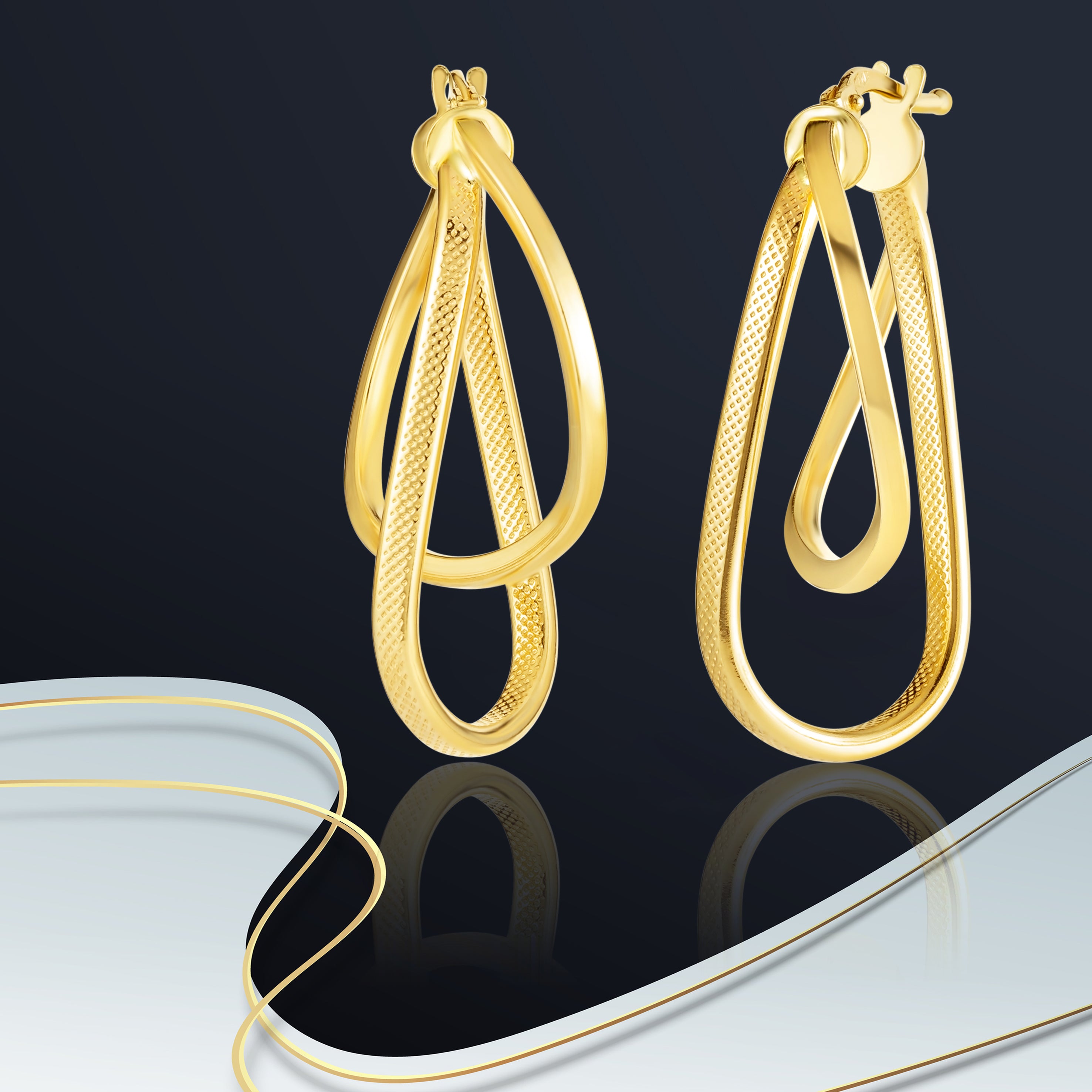 18K Pure Gold Twisted Oval Loop Earring Set