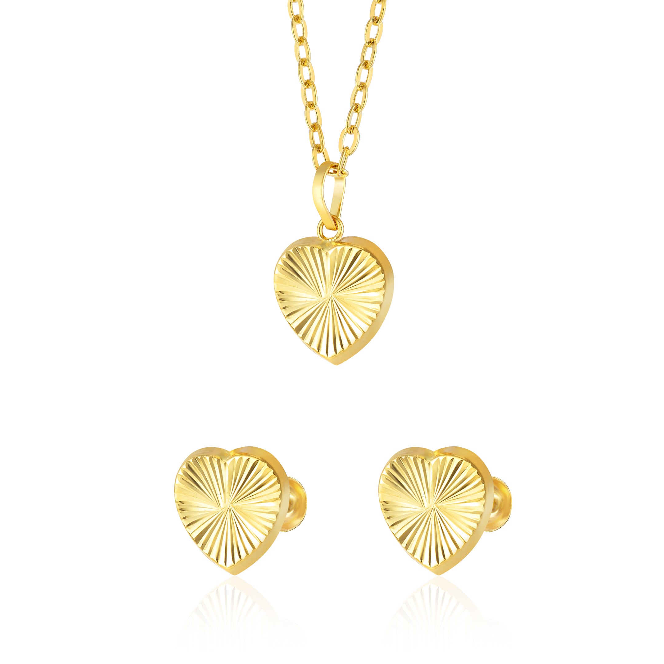 18K Pure Gold Heart Screw Jewelry Set