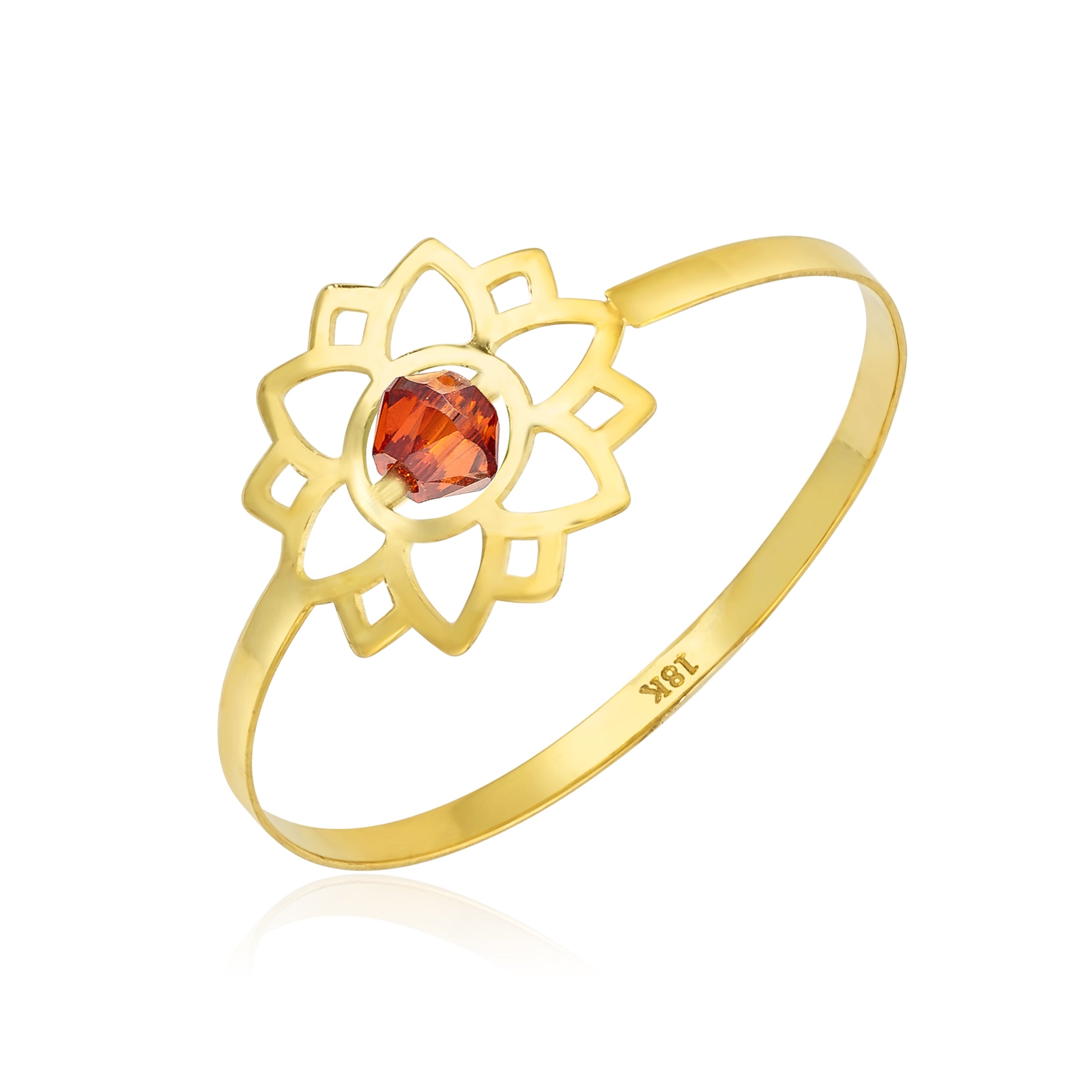 18K Pure Gold Elegant Flower w/ Zircon Stone Design Ring