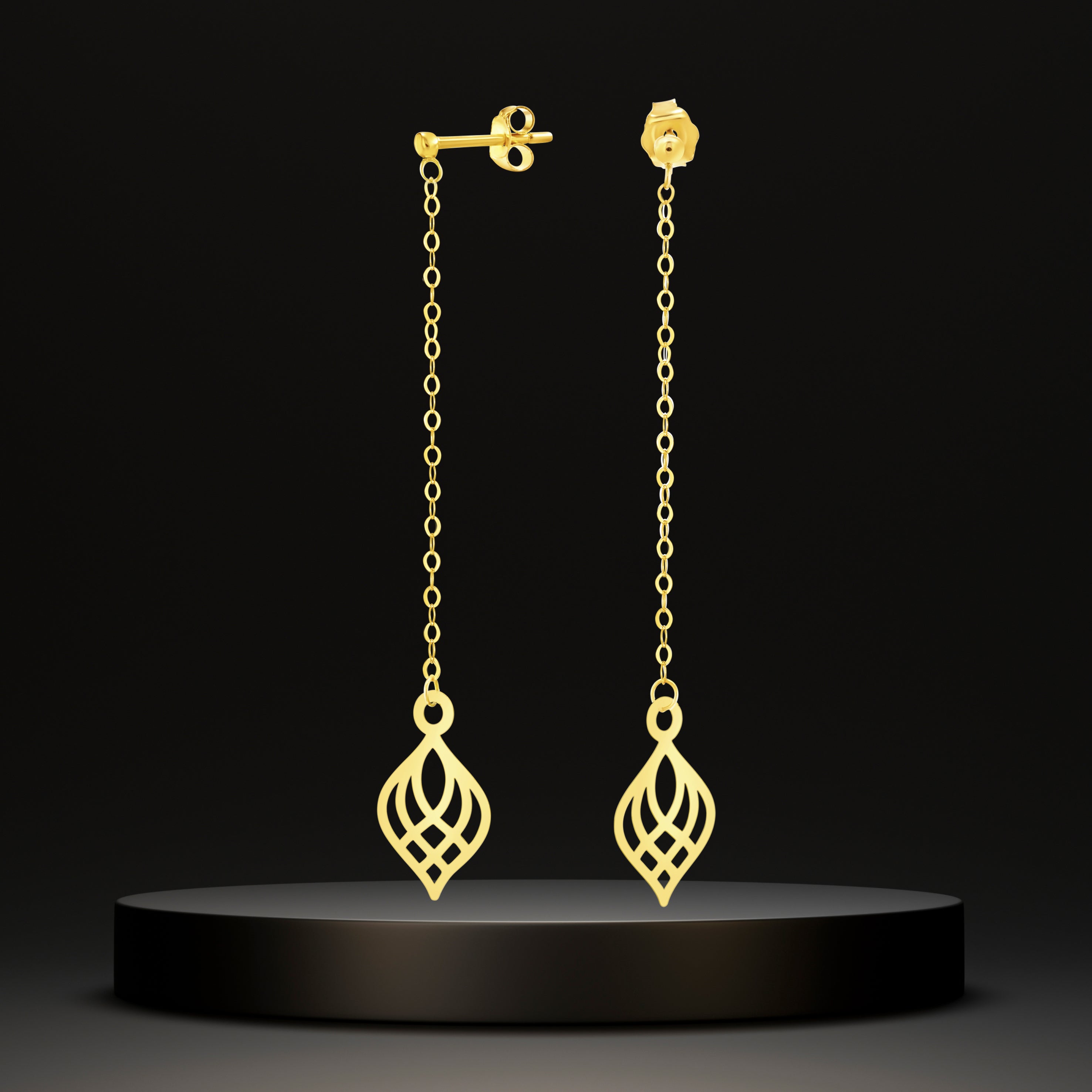 18K Pure Gold Hanging Drop Earring Set