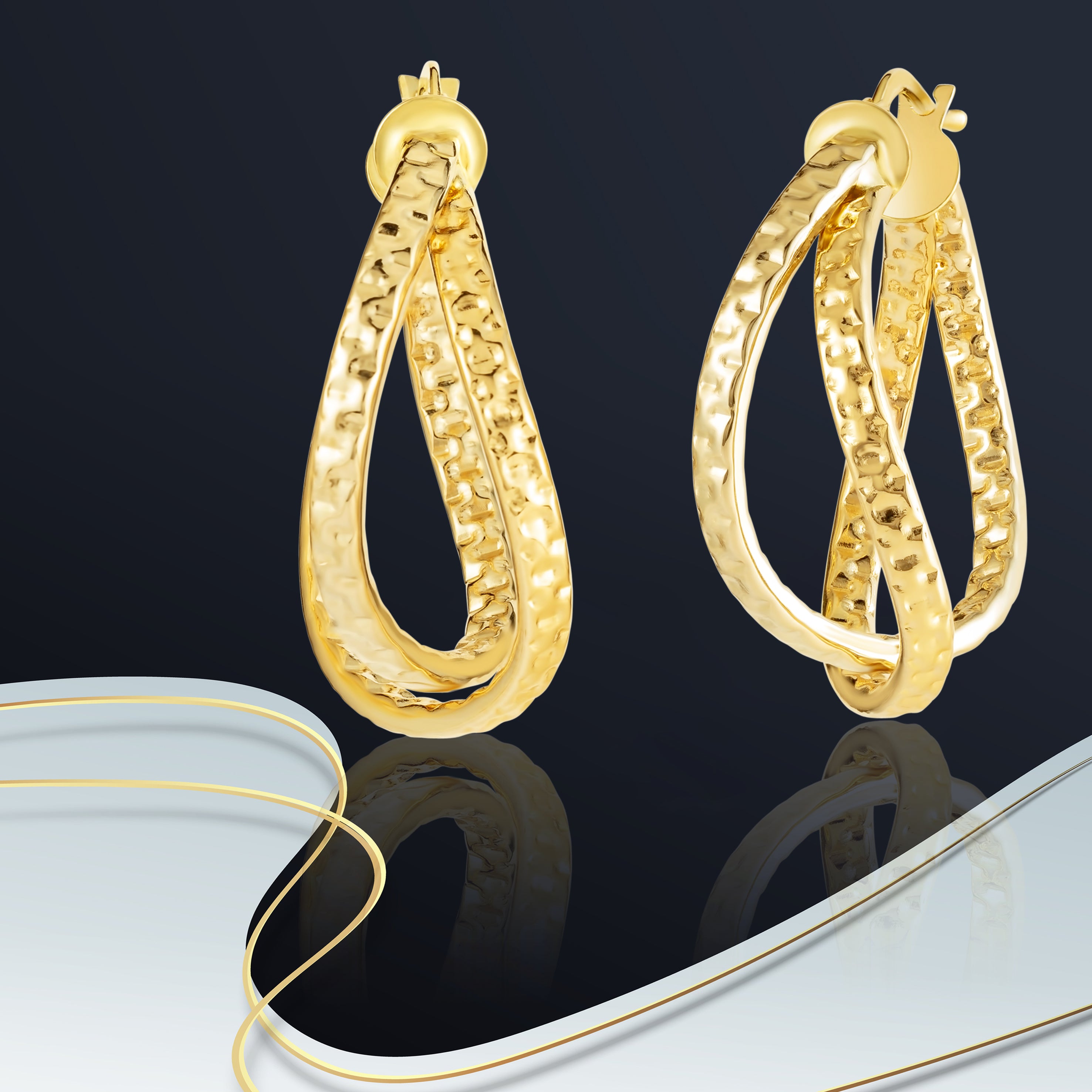 18K Pure Gold Twisted Oval Loop Earring Set