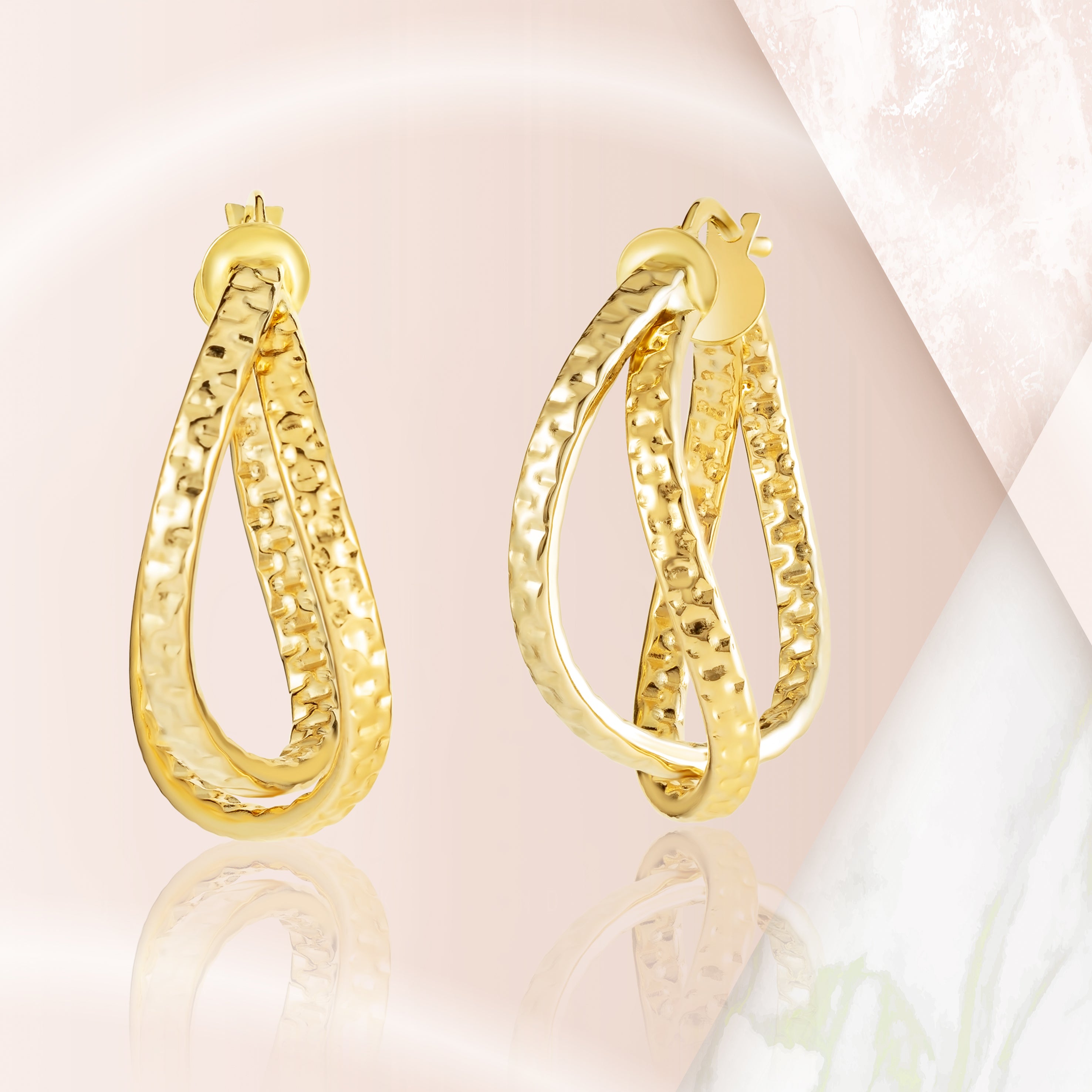 18K Pure Gold Twisted Oval Loop Earring Set