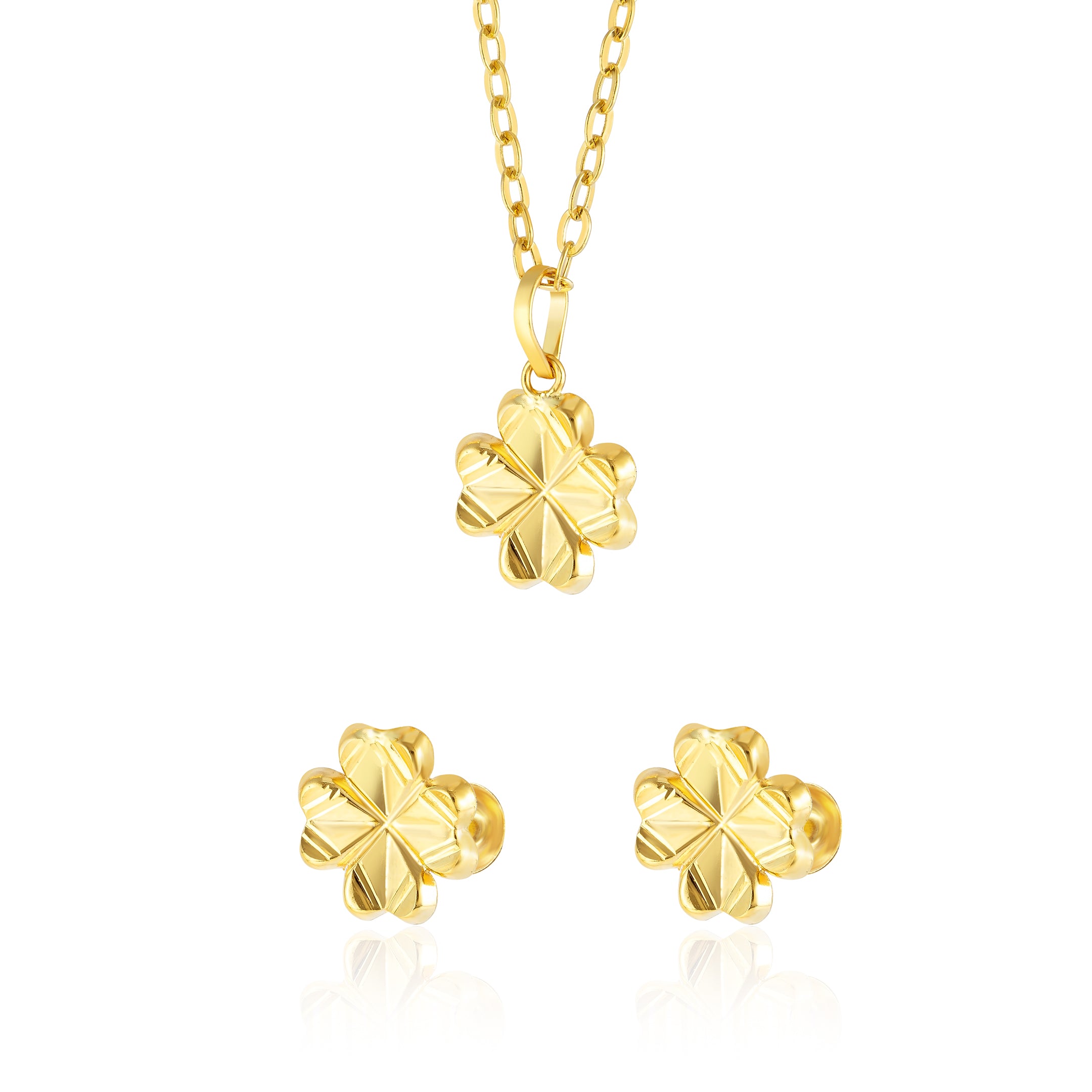 18K Pure Gold Flower Screw Jewelry Set