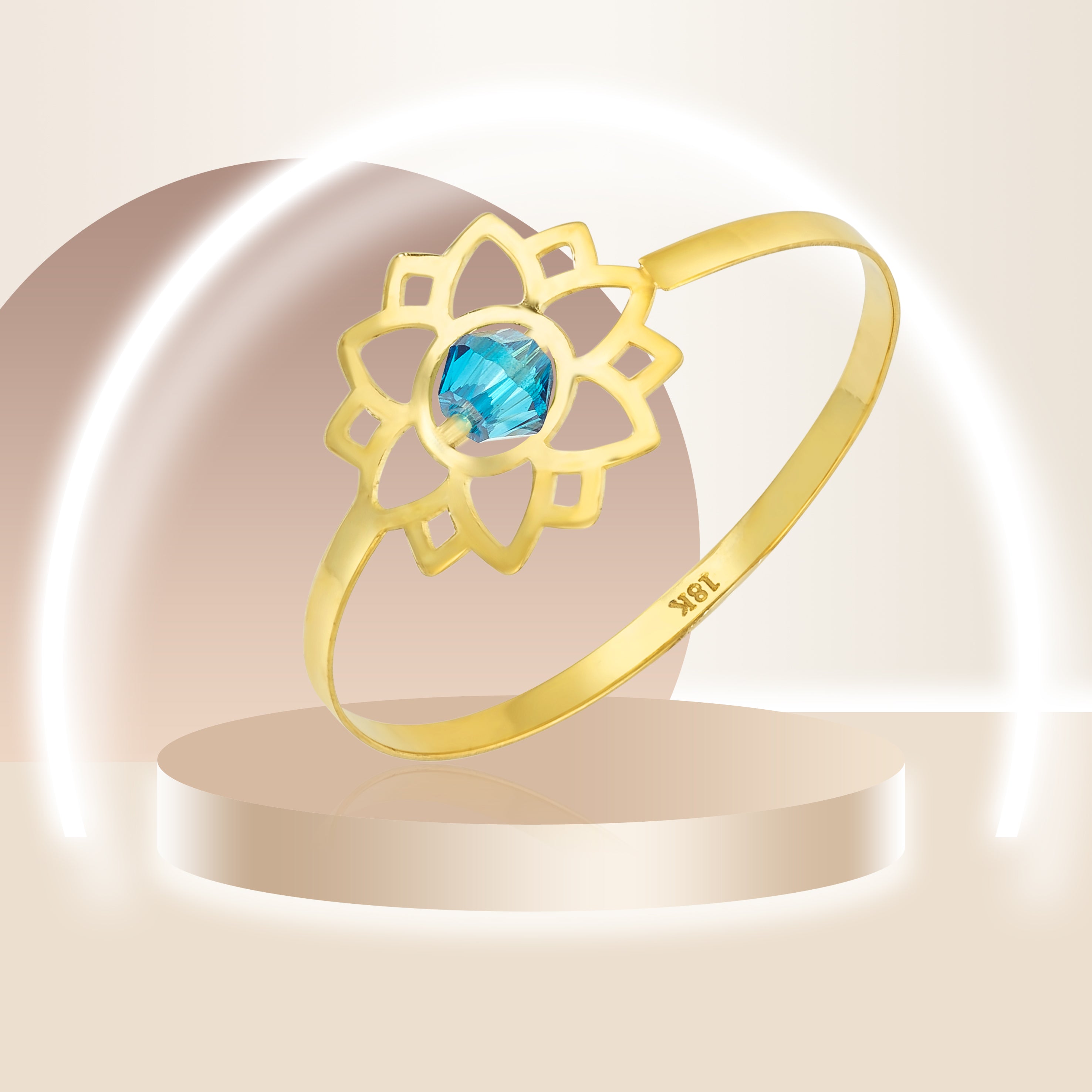 18K Pure Gold Elegant Flower w/ Zircon Stone Design Ring