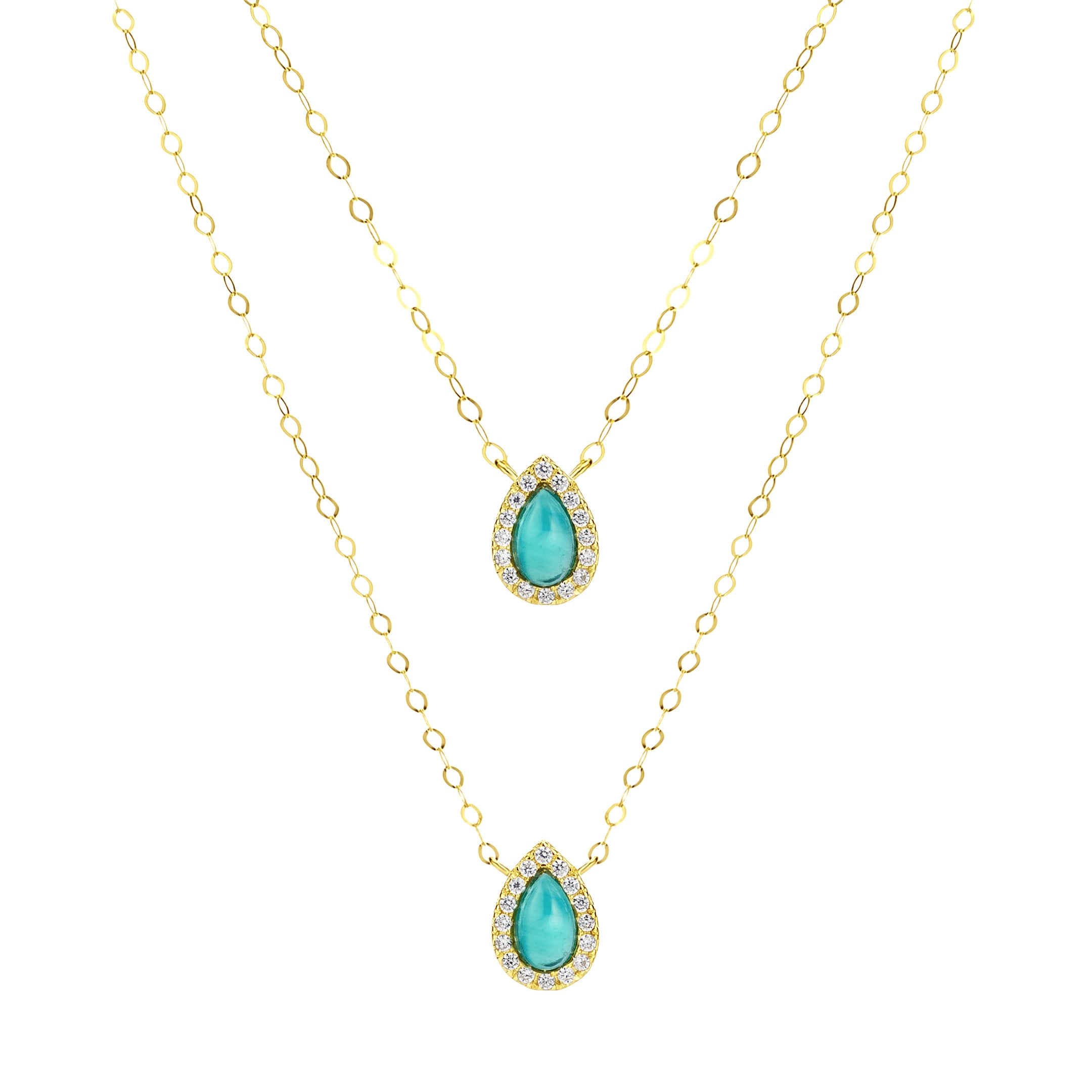 18K Pure Gold 2 Layer Sky Blue Stone Necklace