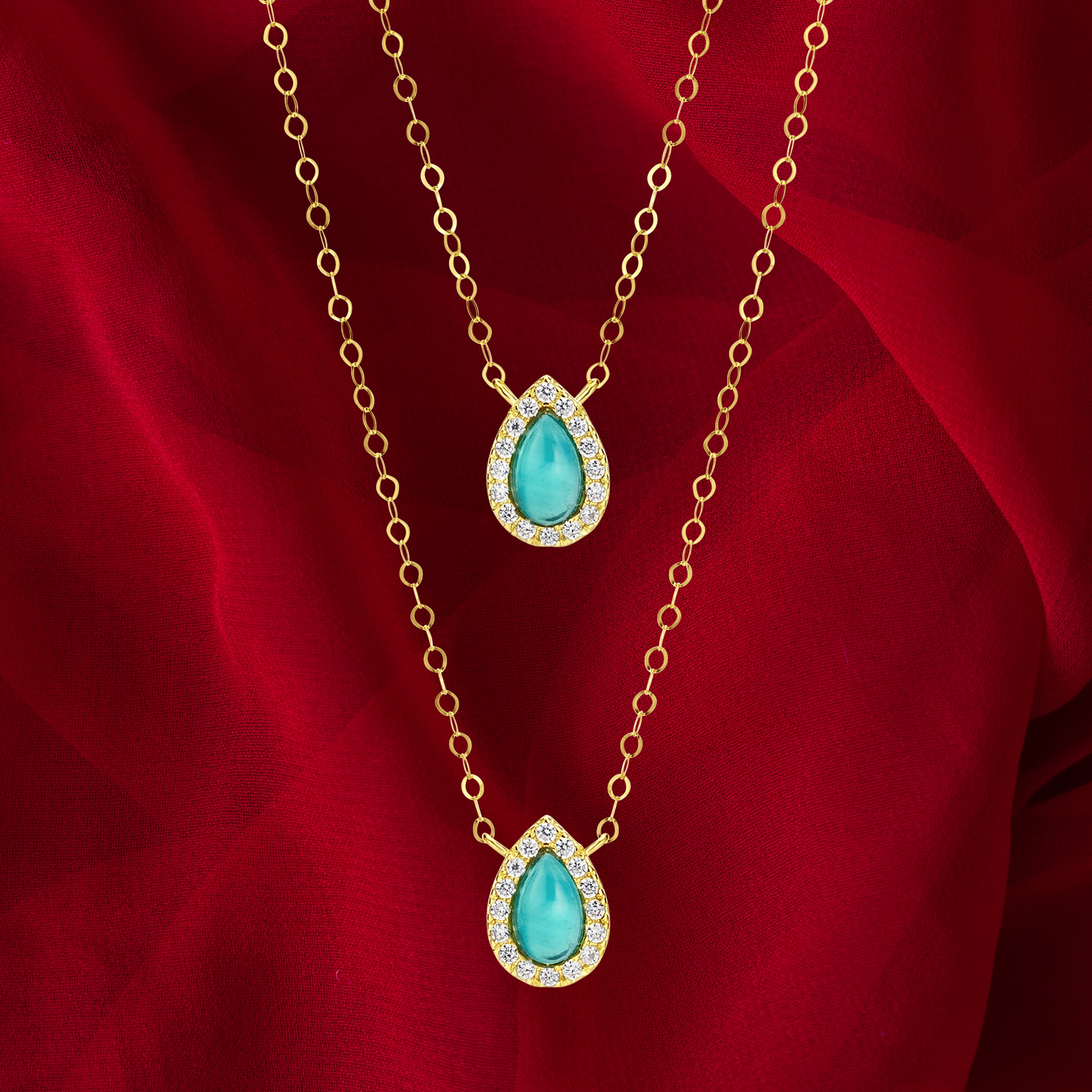 18K Pure Gold 2 Layer Sky Blue Stone Necklace