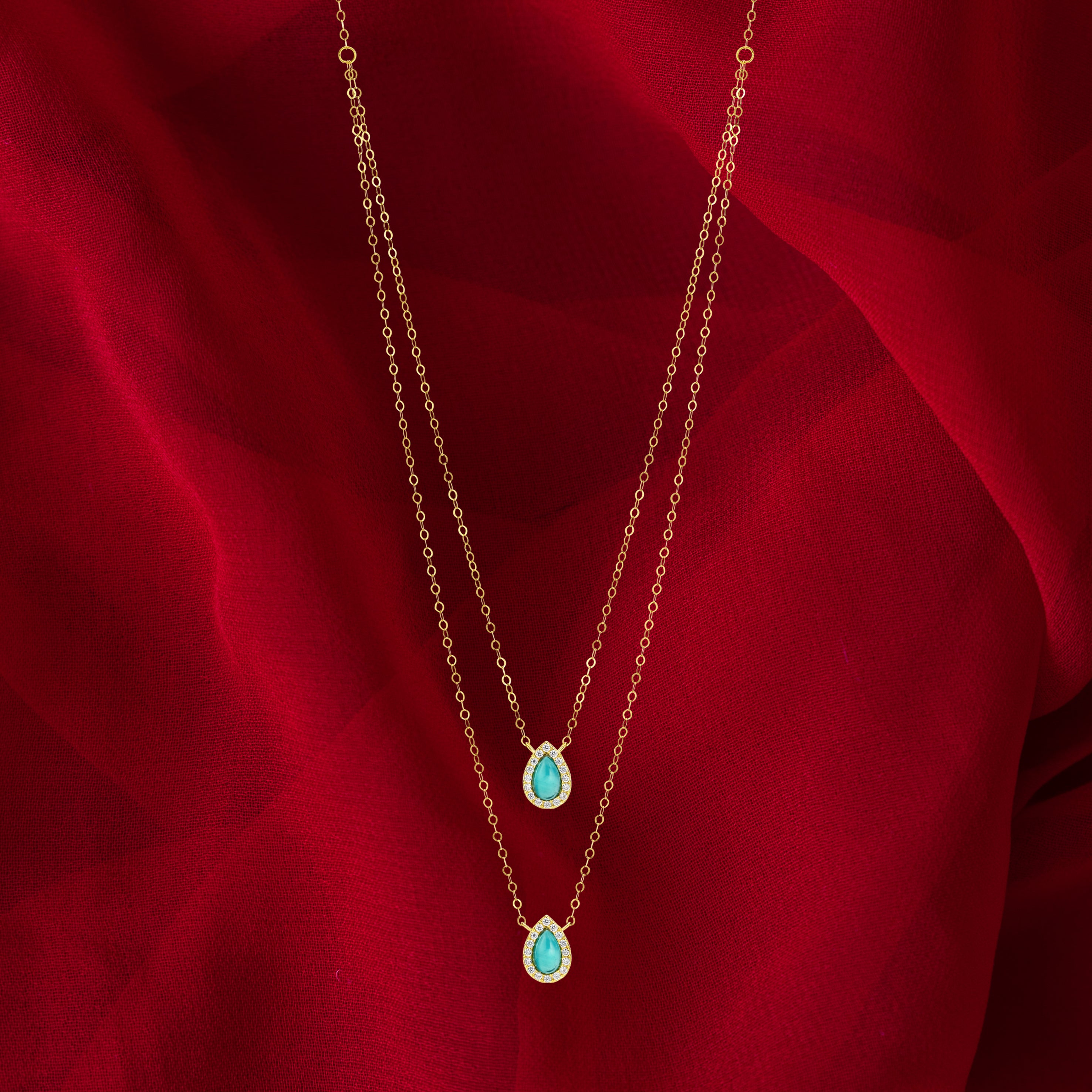 18K Pure Gold 2 Layer Sky Blue Stone Necklace