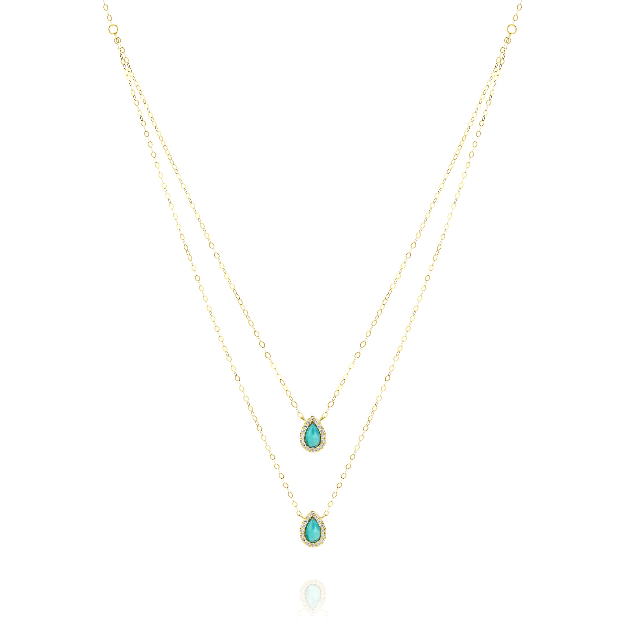 18K Pure Gold 2 Layer Sky Blue Stone Necklace