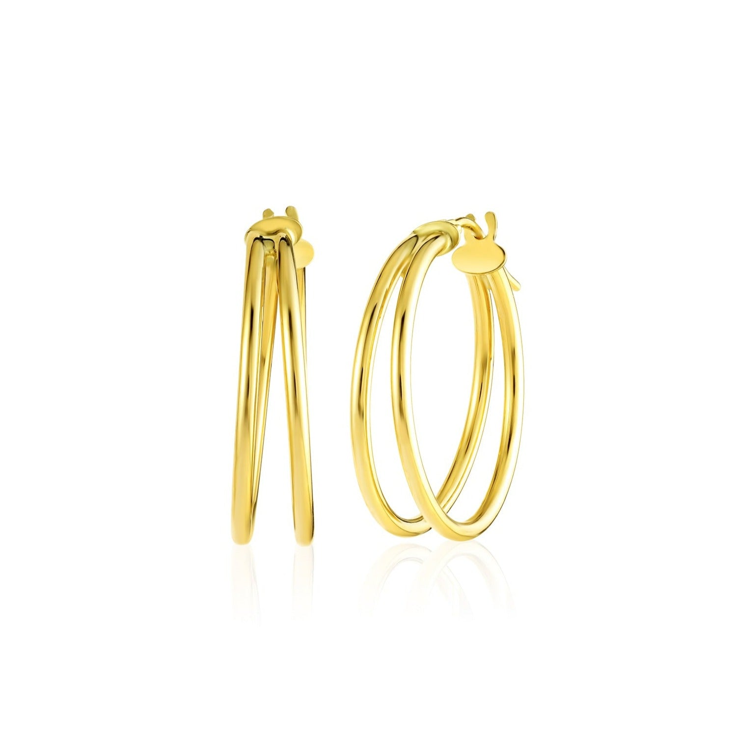 18K Pure Gold Double Loop Earring Set