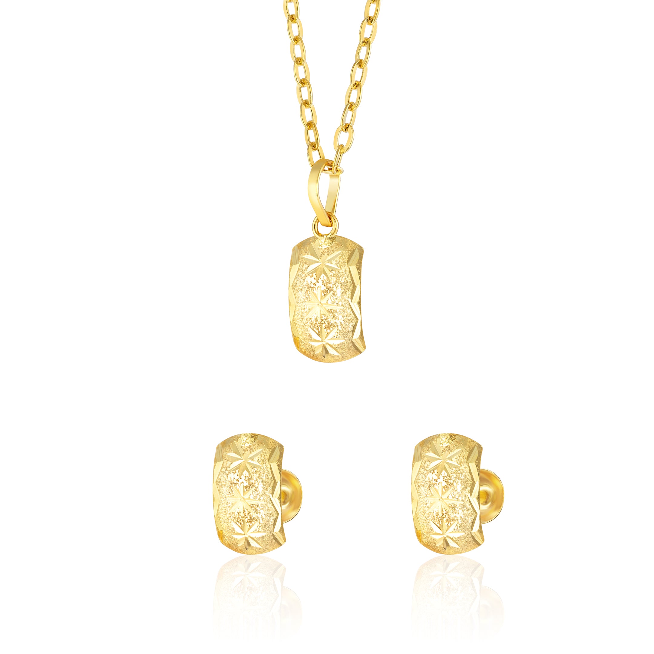 18K Pure Gold Curved Square Screw Jewelry Set