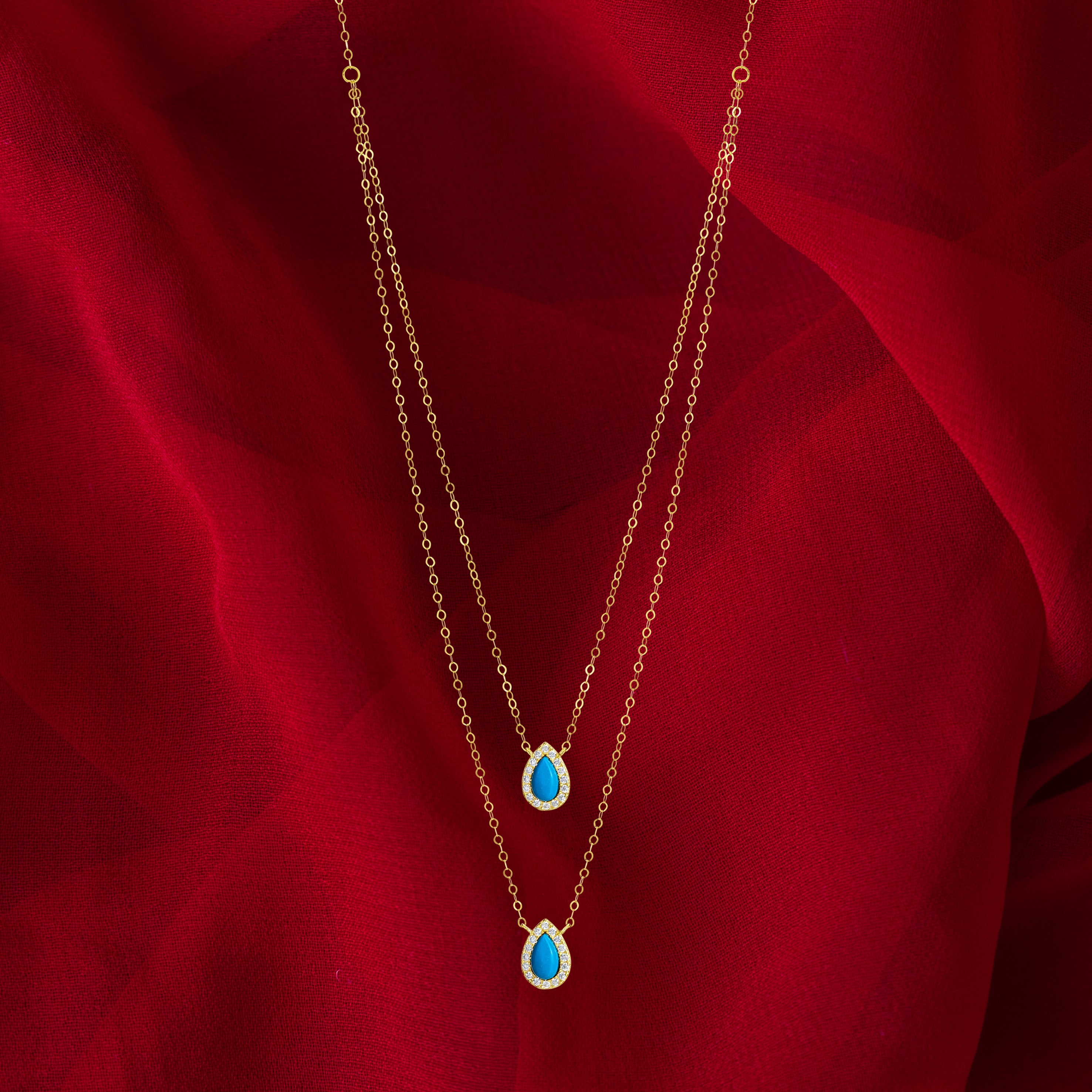 18K Pure Gold 2 Layer Blue Stone Necklace