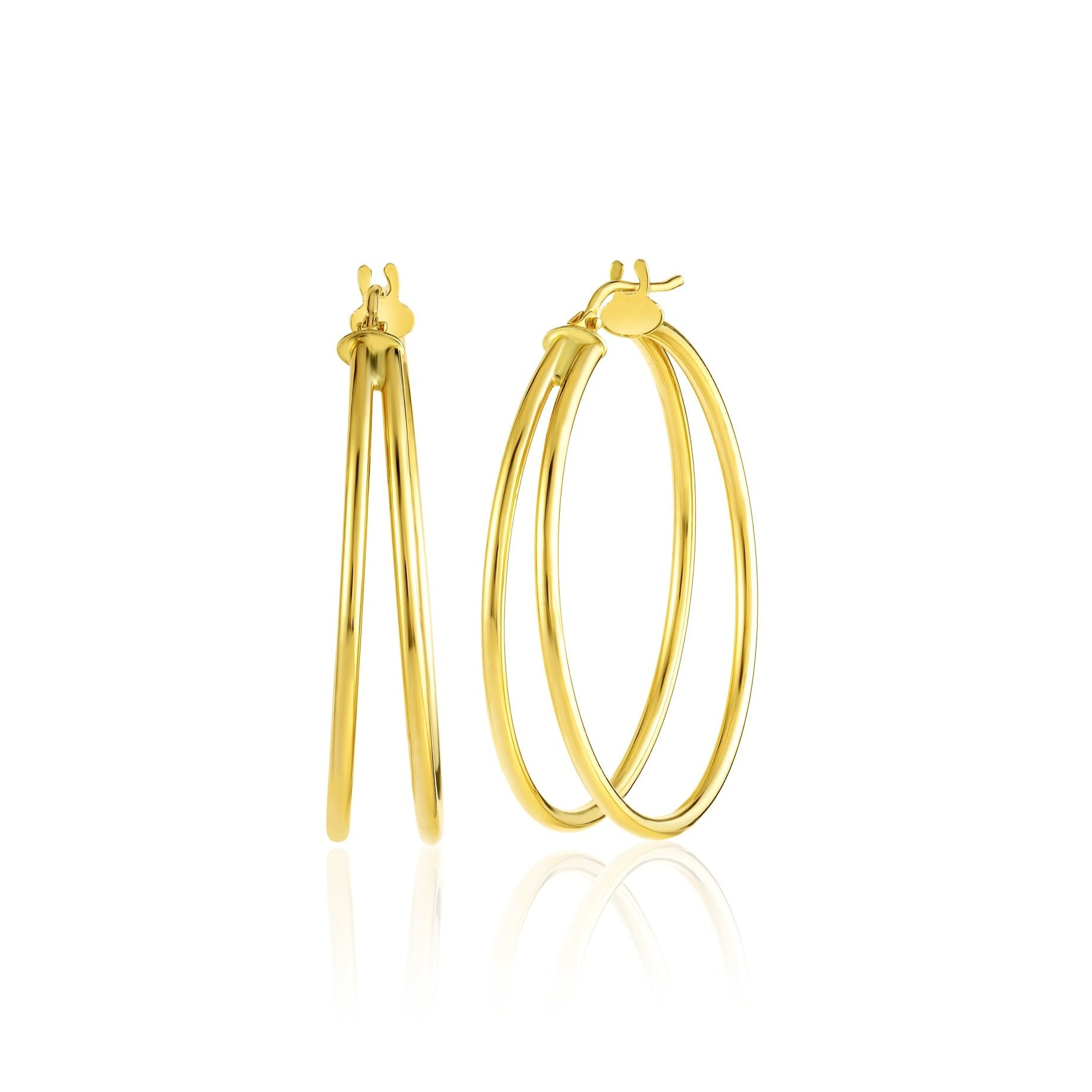 18K Pure Gold Double Loop Earring Set