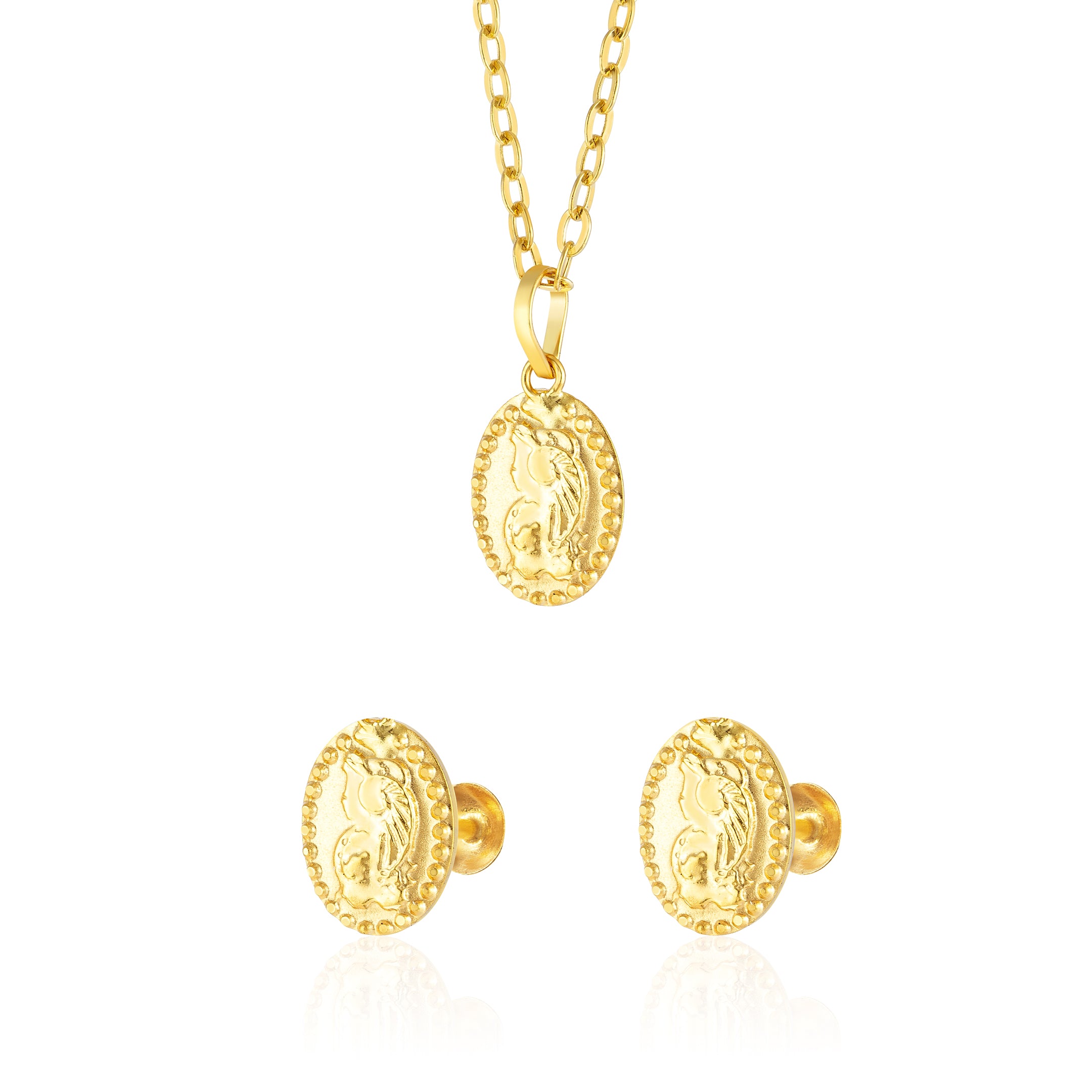 18K Pure Gold Oval Screw Jewelry Set