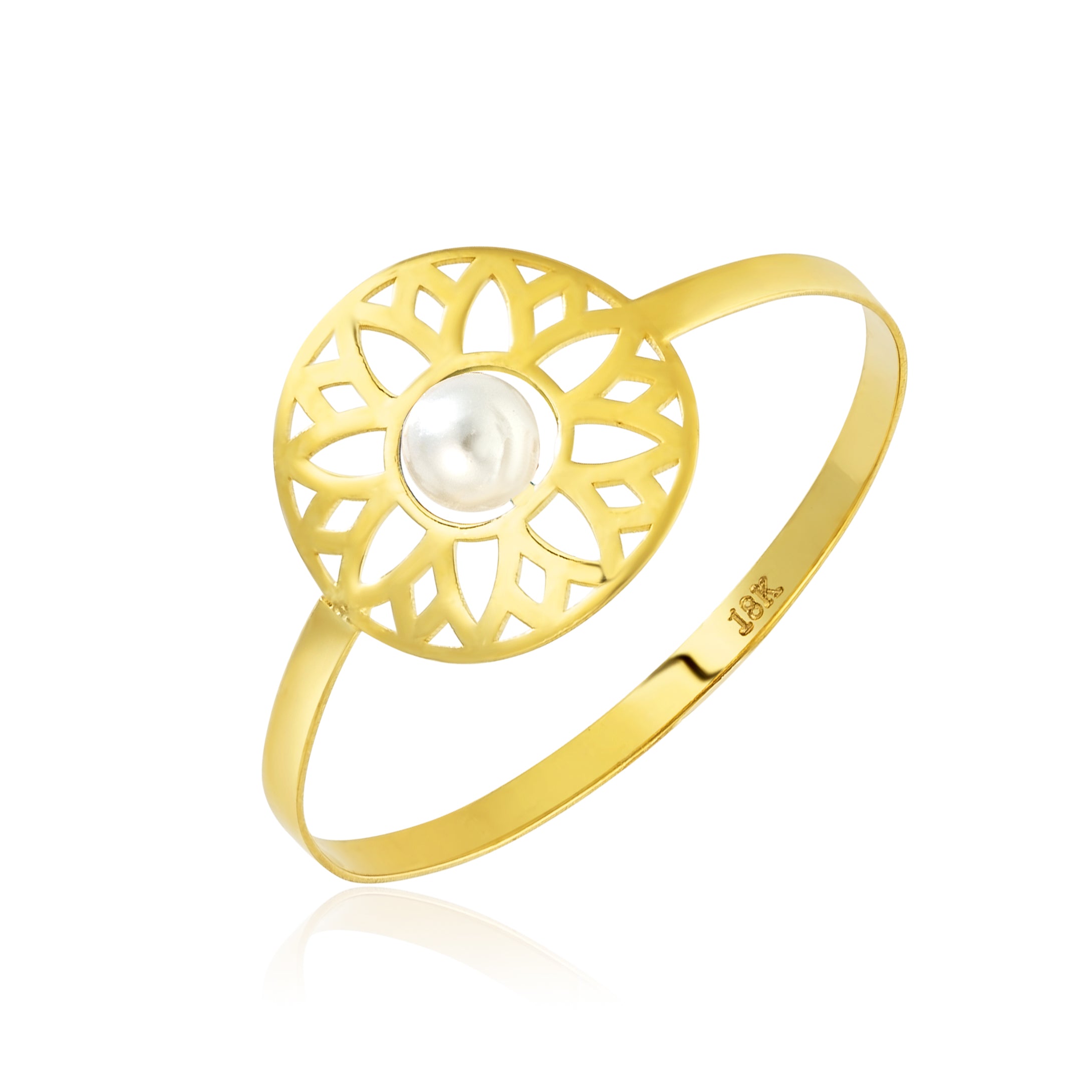 18K Pure Gold Elegant Flower w/ Zircon Stone Design Ring