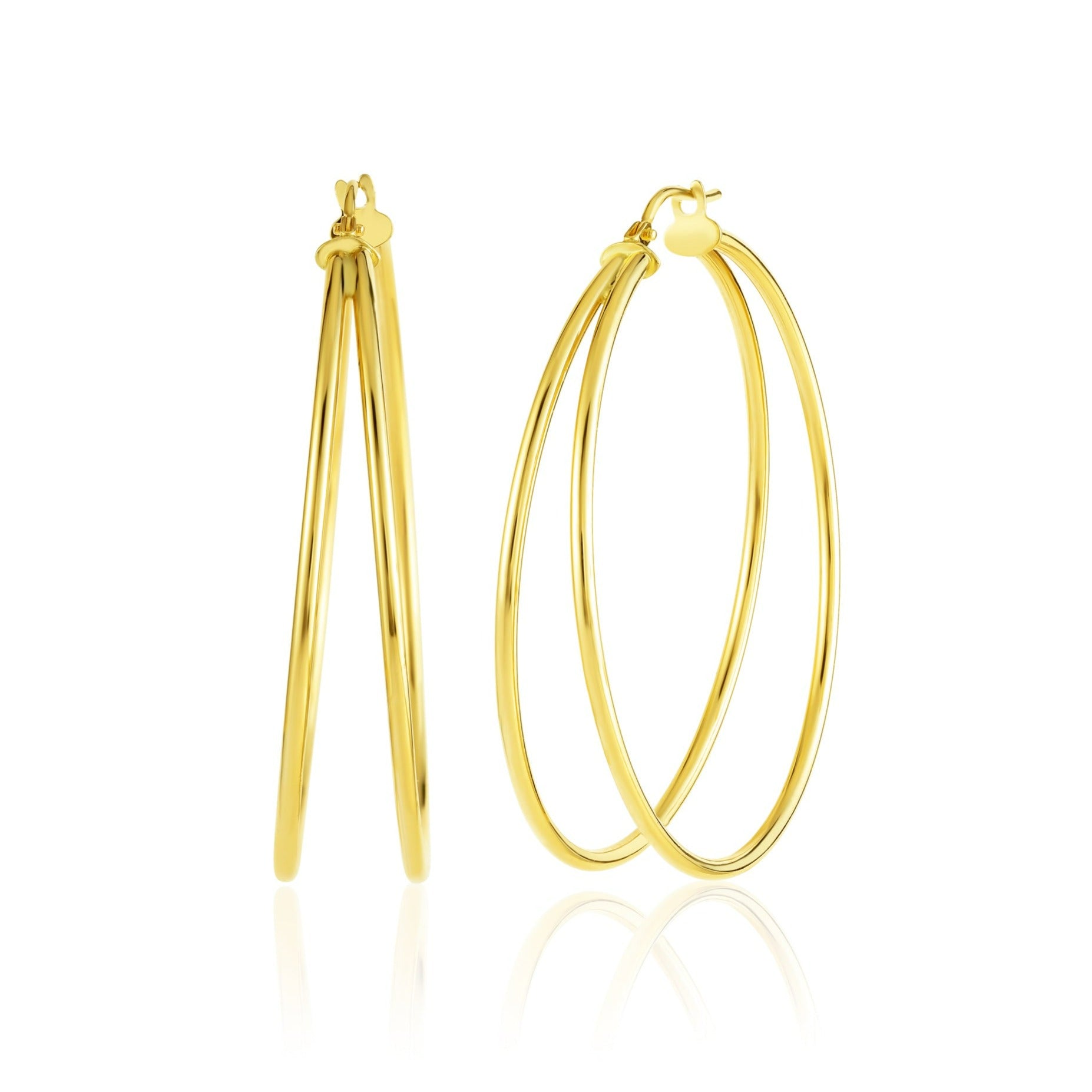 18K Pure Gold Double Loop Earring Set