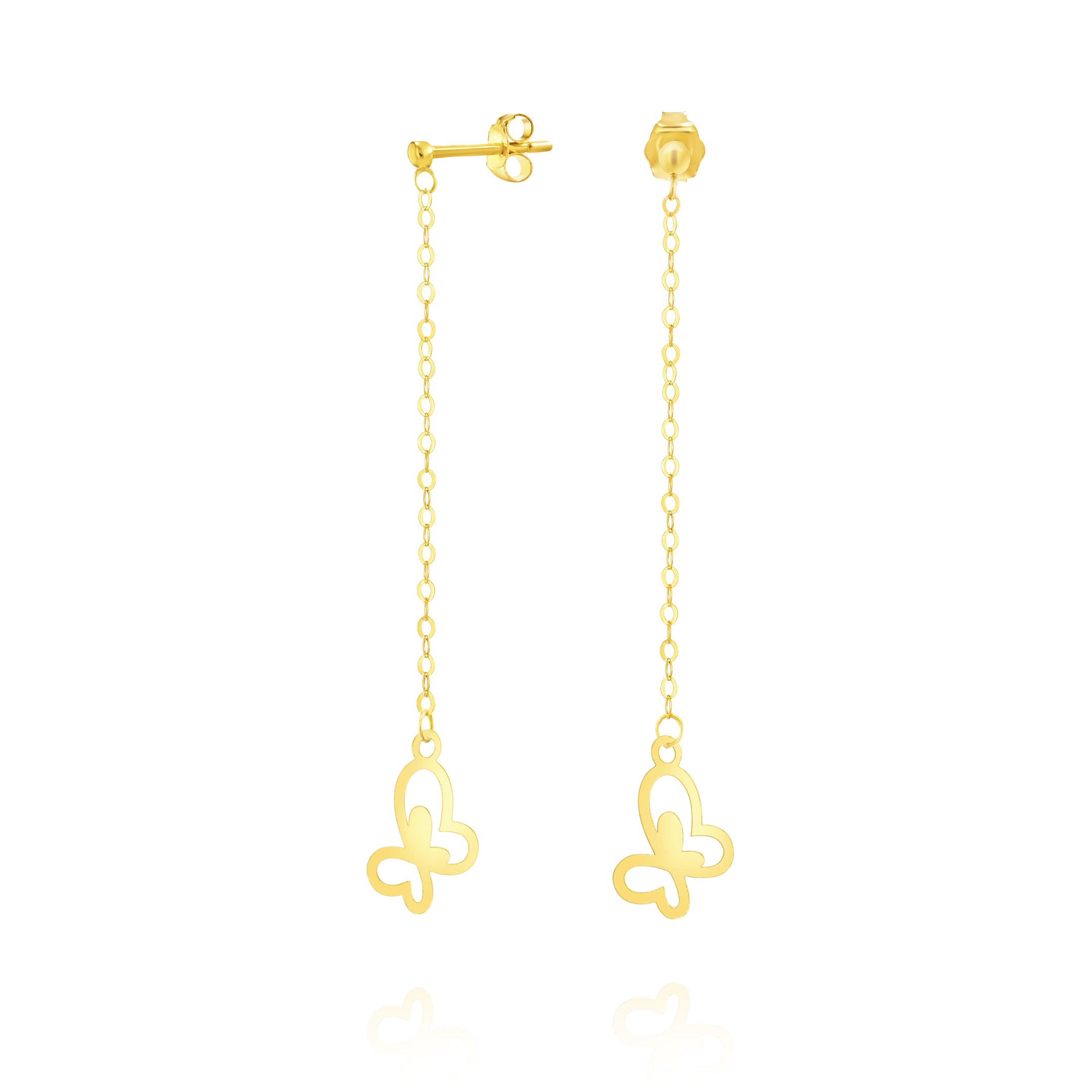 18K Pure Gold Hanging Butterfly Earring Set