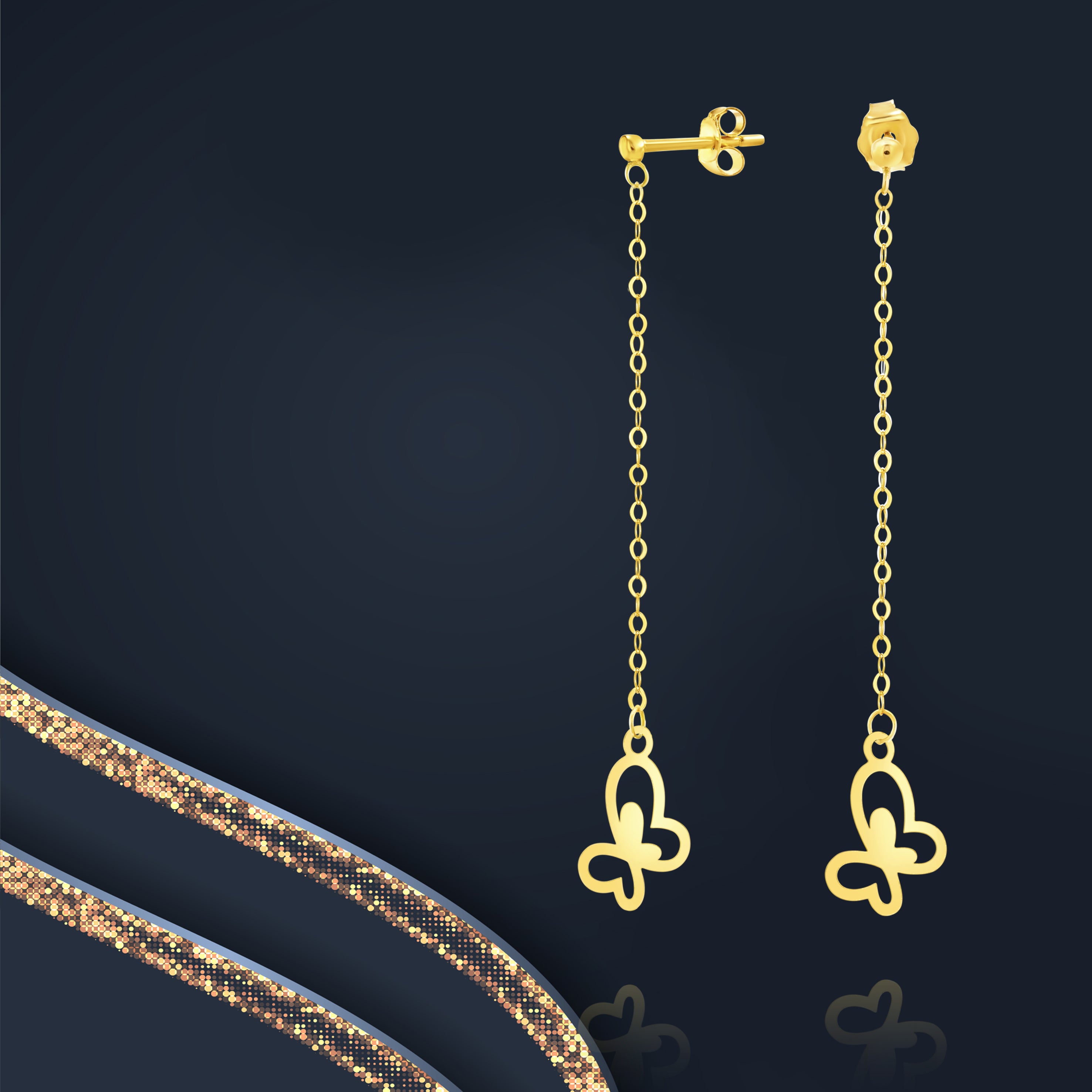 18K Pure Gold Hanging Butterfly Earring Set