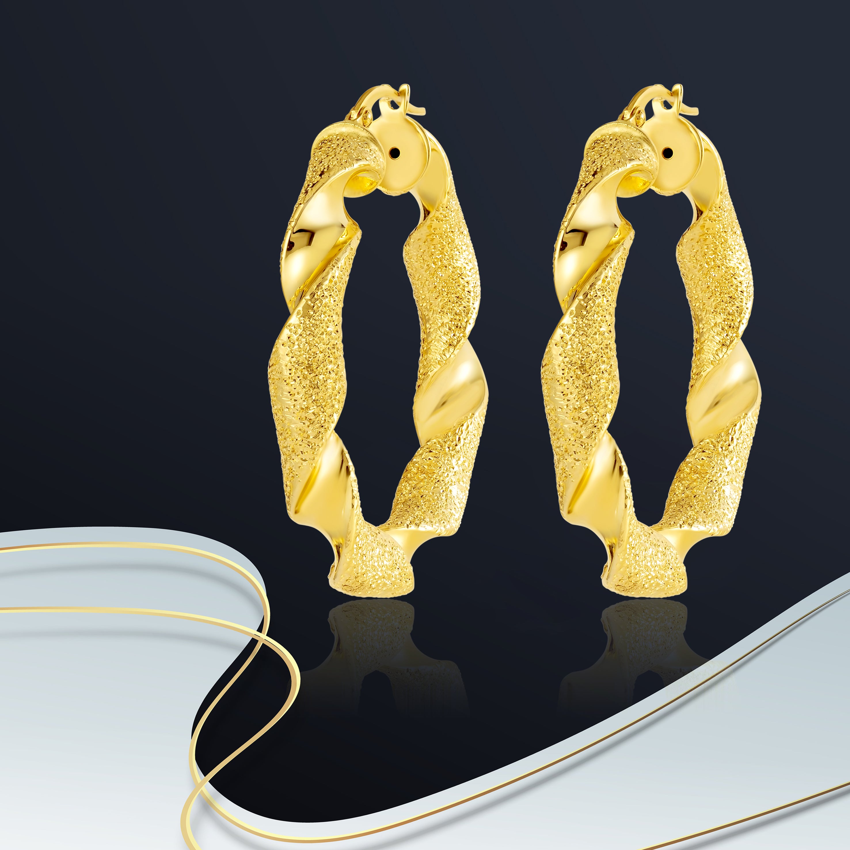 18K Pure Gold Round Twisted Loop Earring Set