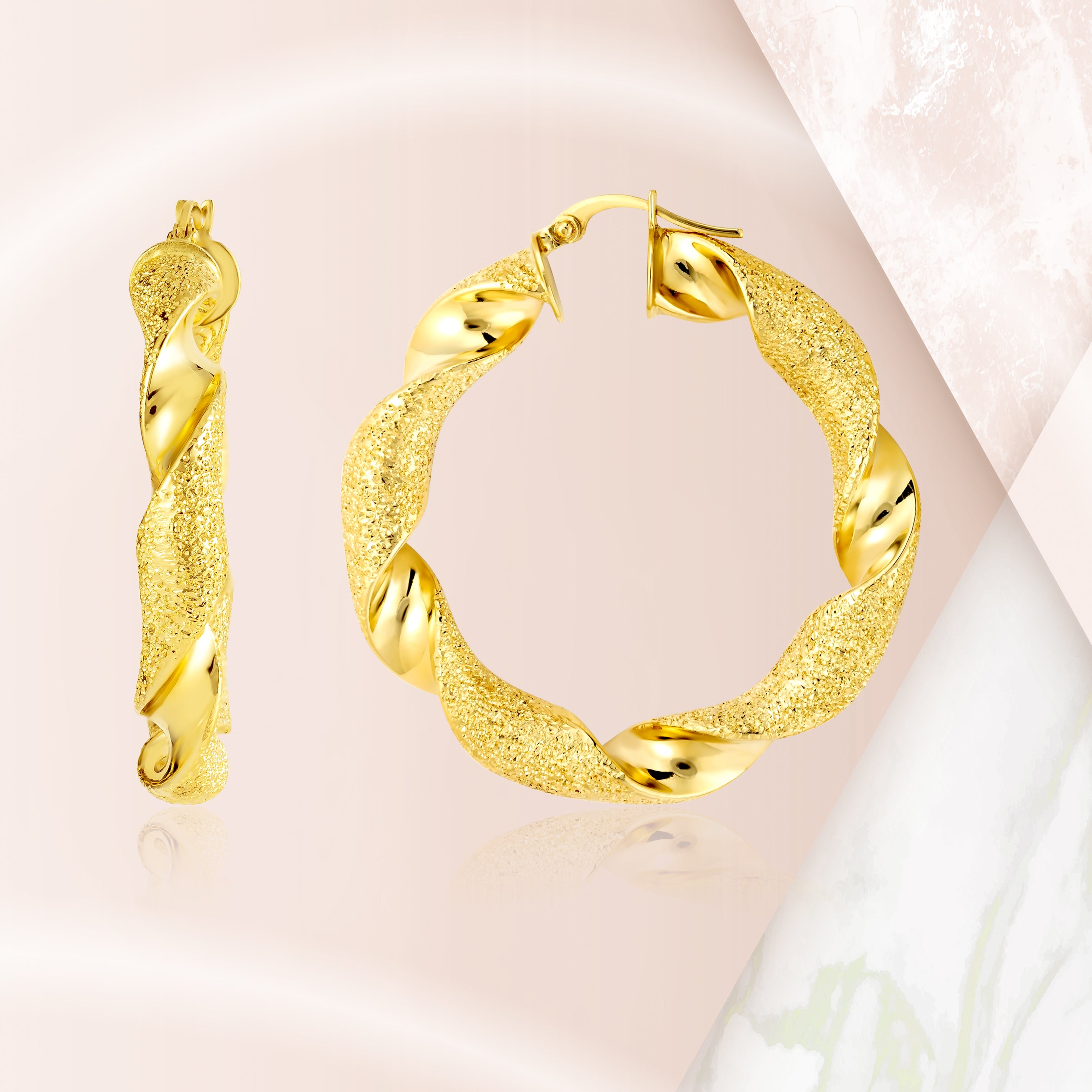 18K Pure Gold Round Twisted Loop Earring Set